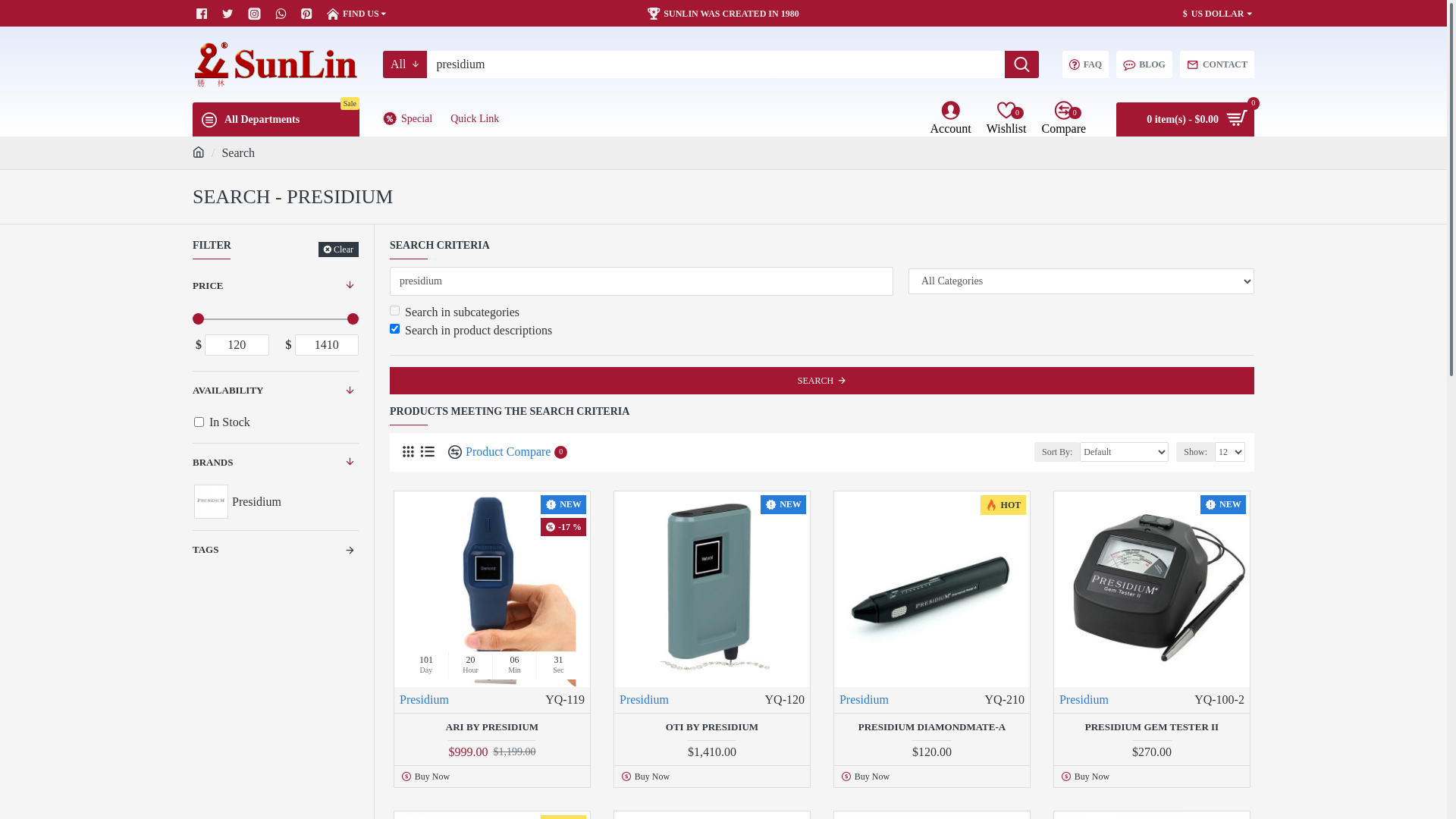 website screenshot of https://www.sunlin-group.com/index.php?route=product/search&search=presidium&description=true