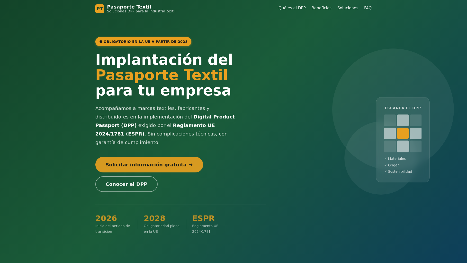 website screenshot of https://pasaportetextil.es/