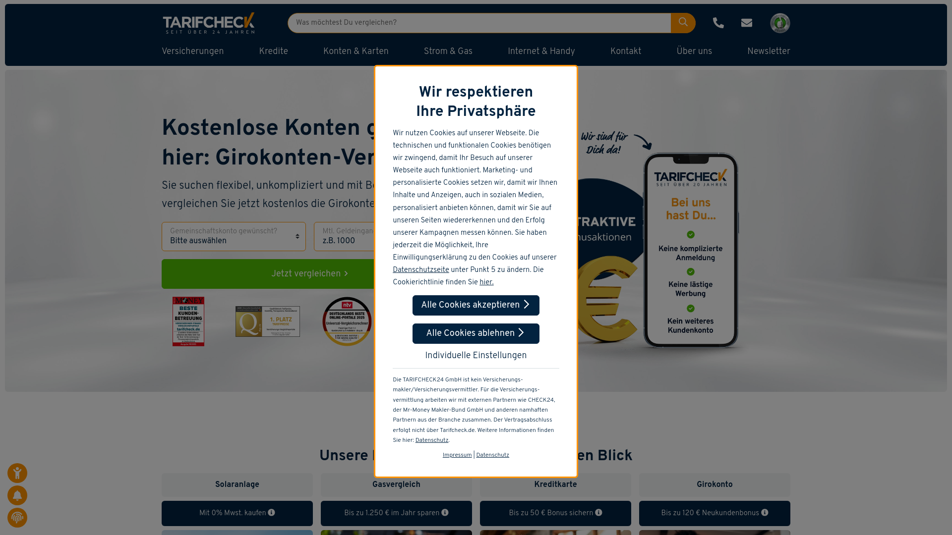 website screenshot of https://tarifkostencheck.de/
