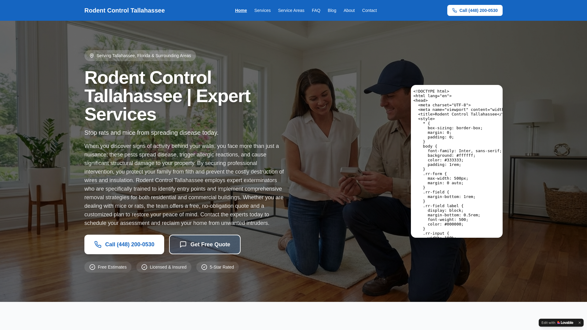 website screenshot of https://rodentcontroltallahassee.com/