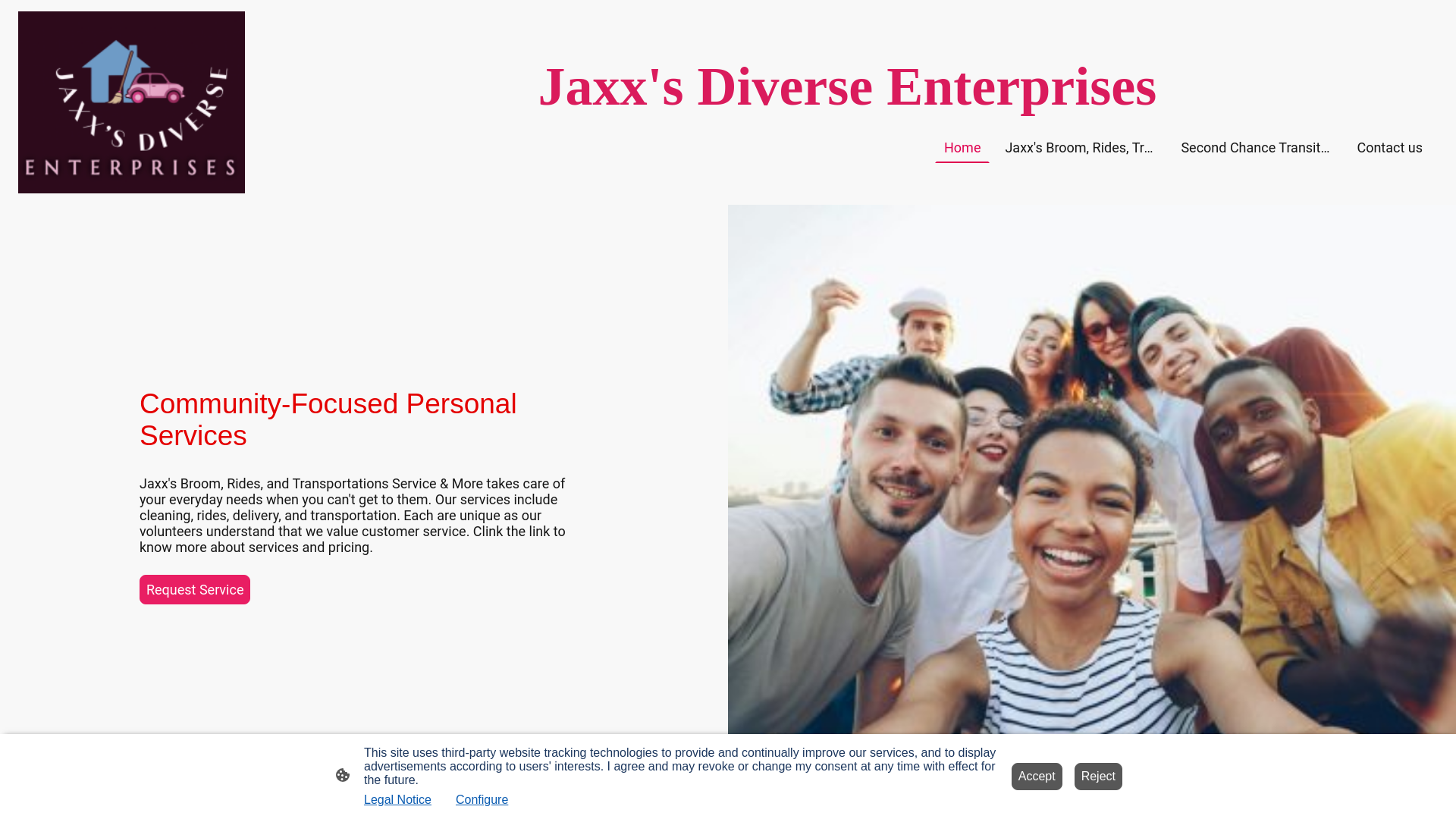 website screenshot of https://jaxxsdiverseenterprises.org