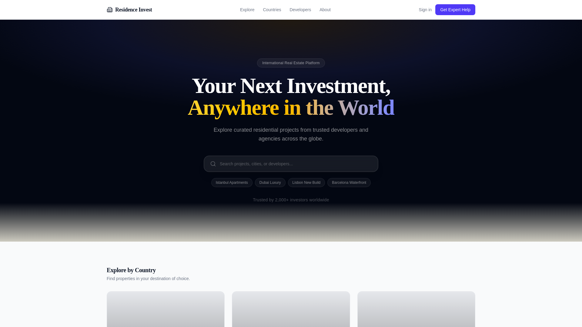 website screenshot of https://residenceinvest.com/