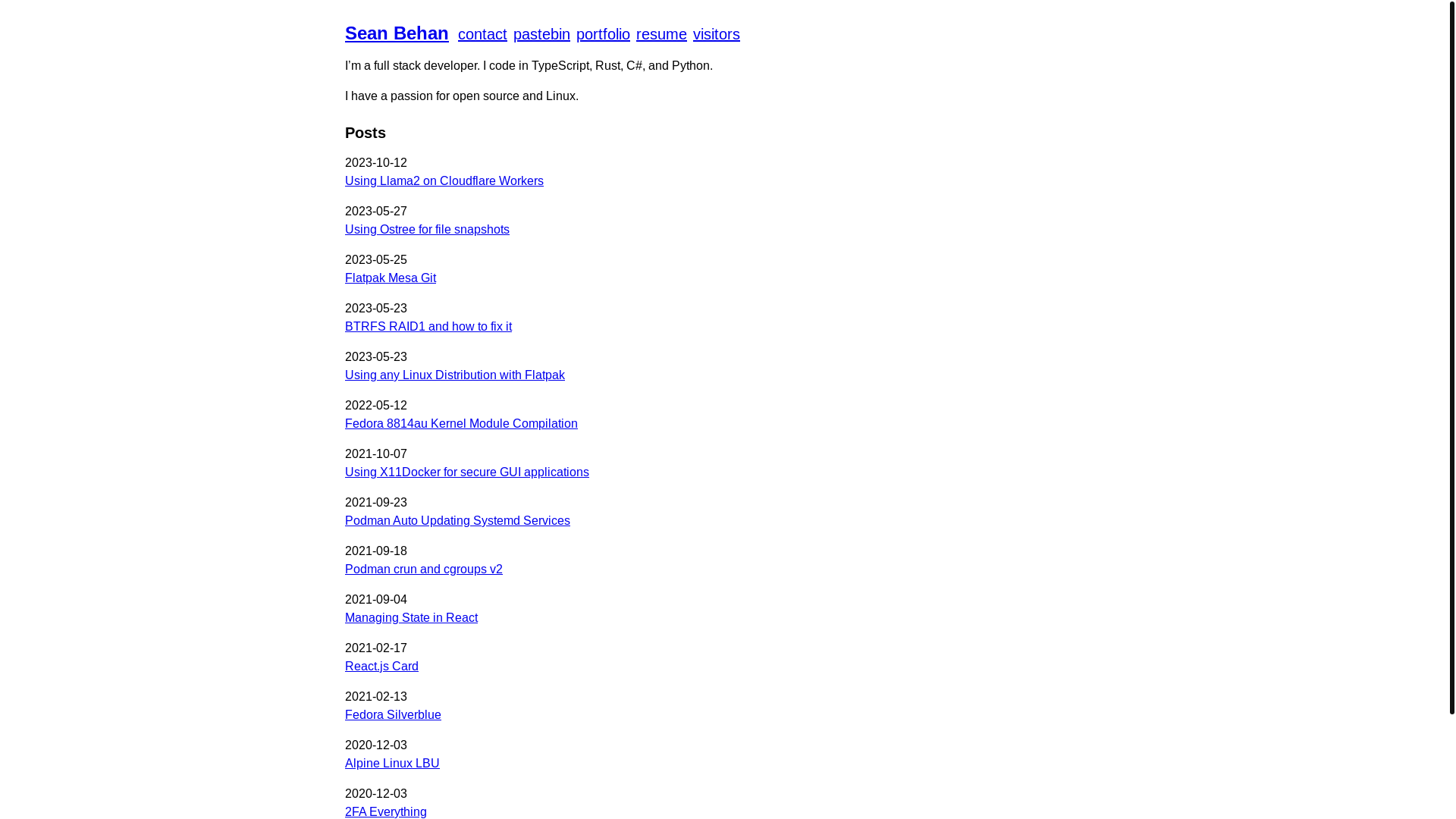 website screenshot of https://seanbehan-ca.pages.dev/