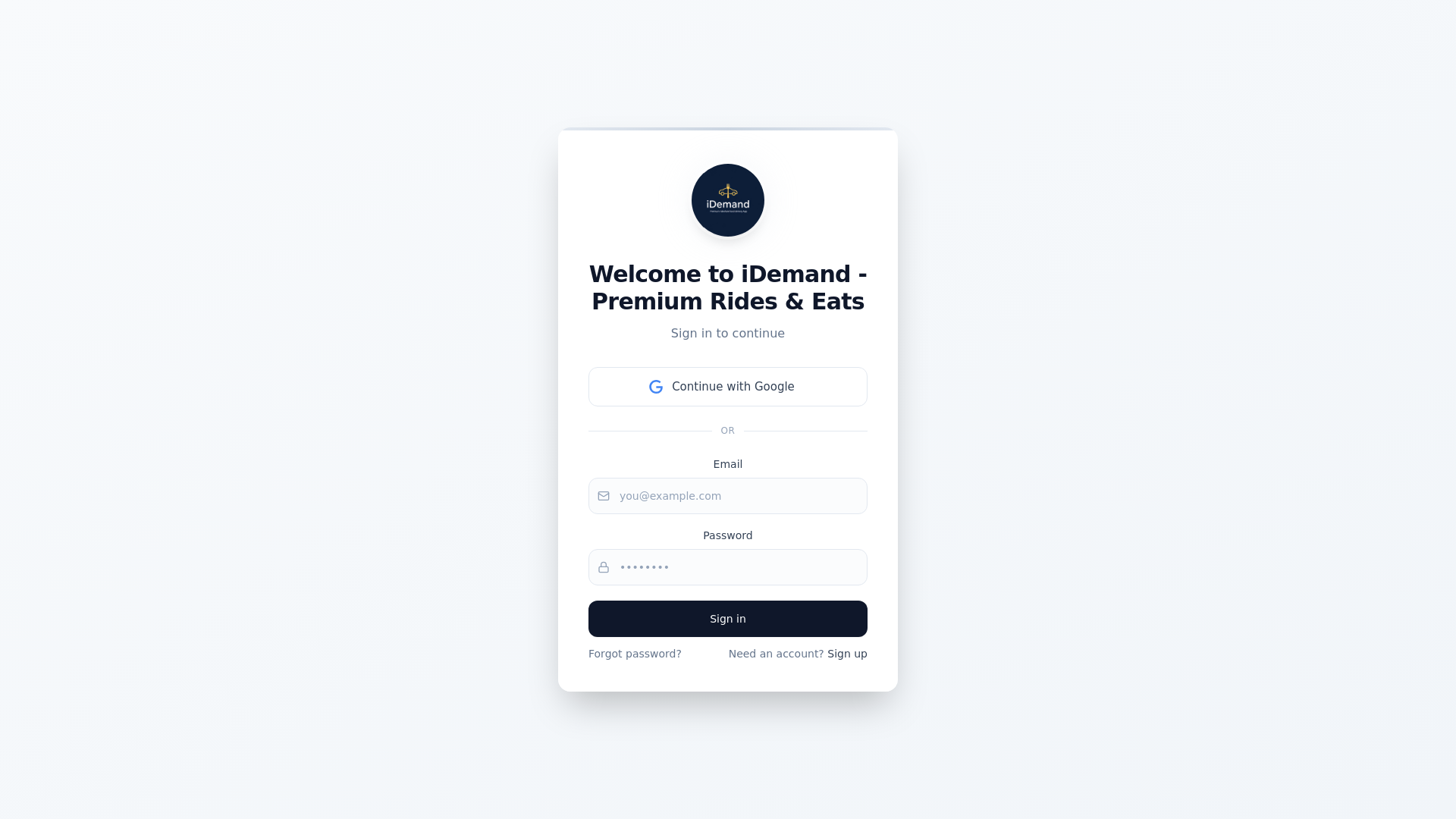 website screenshot of https://idemandrides.app/