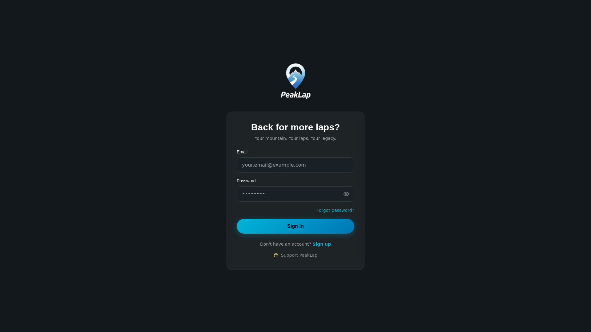 website screenshot of https://peaklap.com/