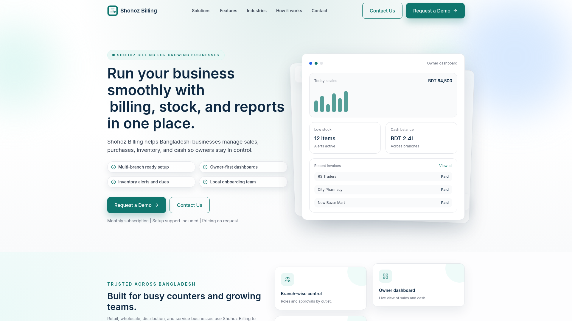 website screenshot of https://shohozbilling.com/
