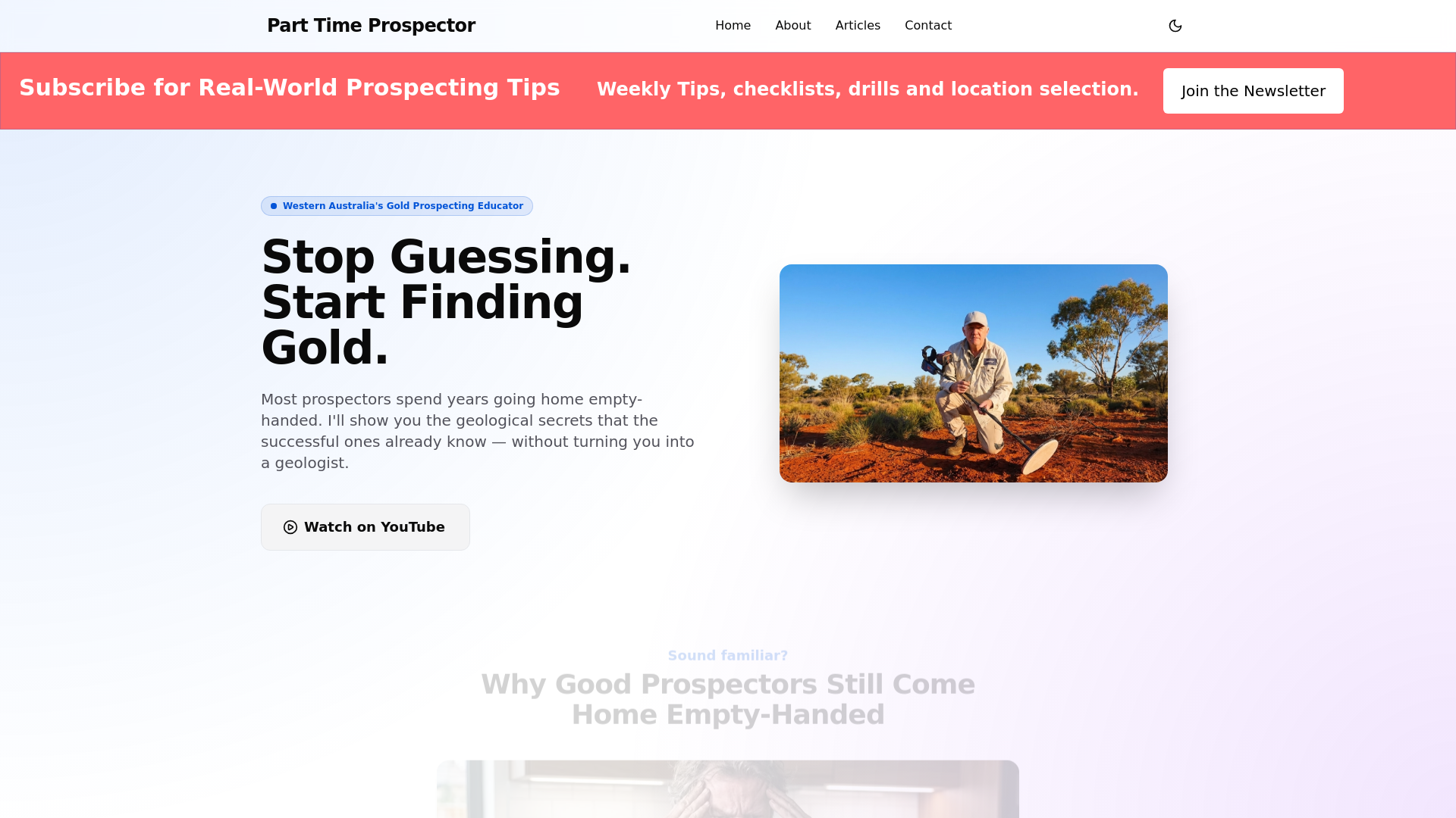 website screenshot of https://parttimeprospector.com.au