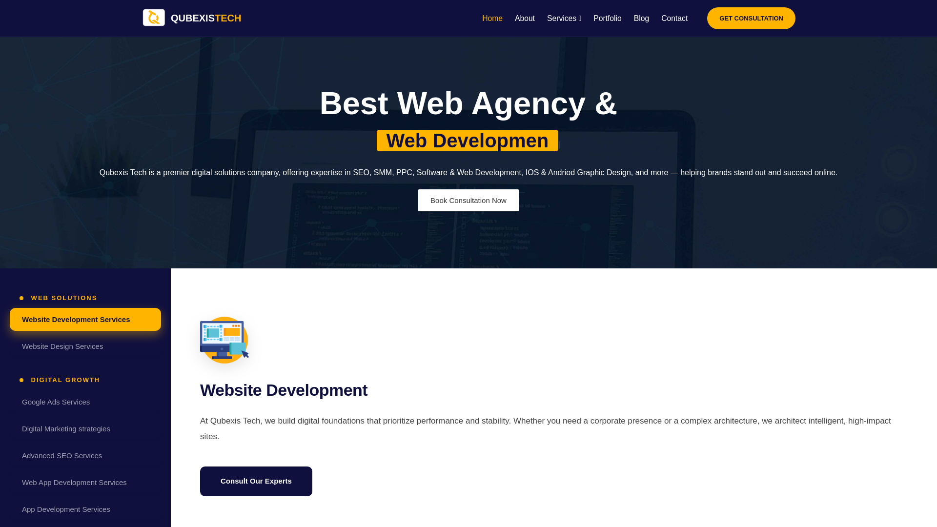website screenshot of https://qubexistech.com