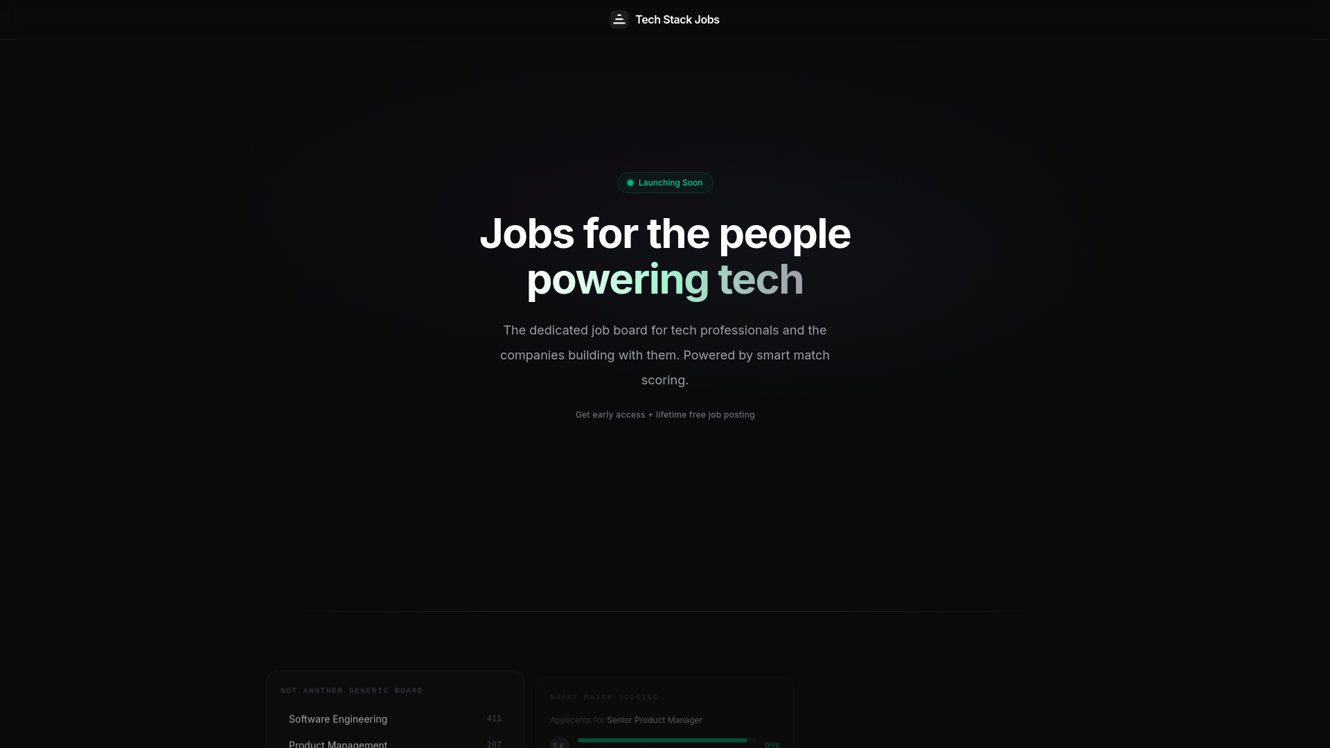 website screenshot of https://techstackjobs.work