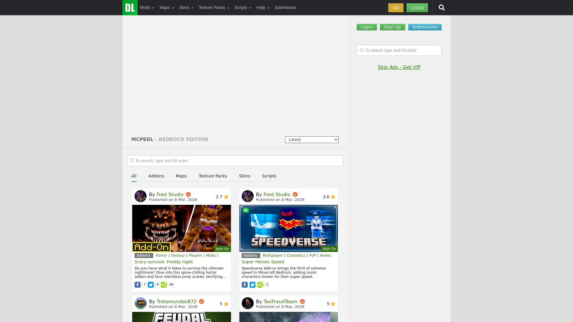 website screenshot of https://mcpedl.com/