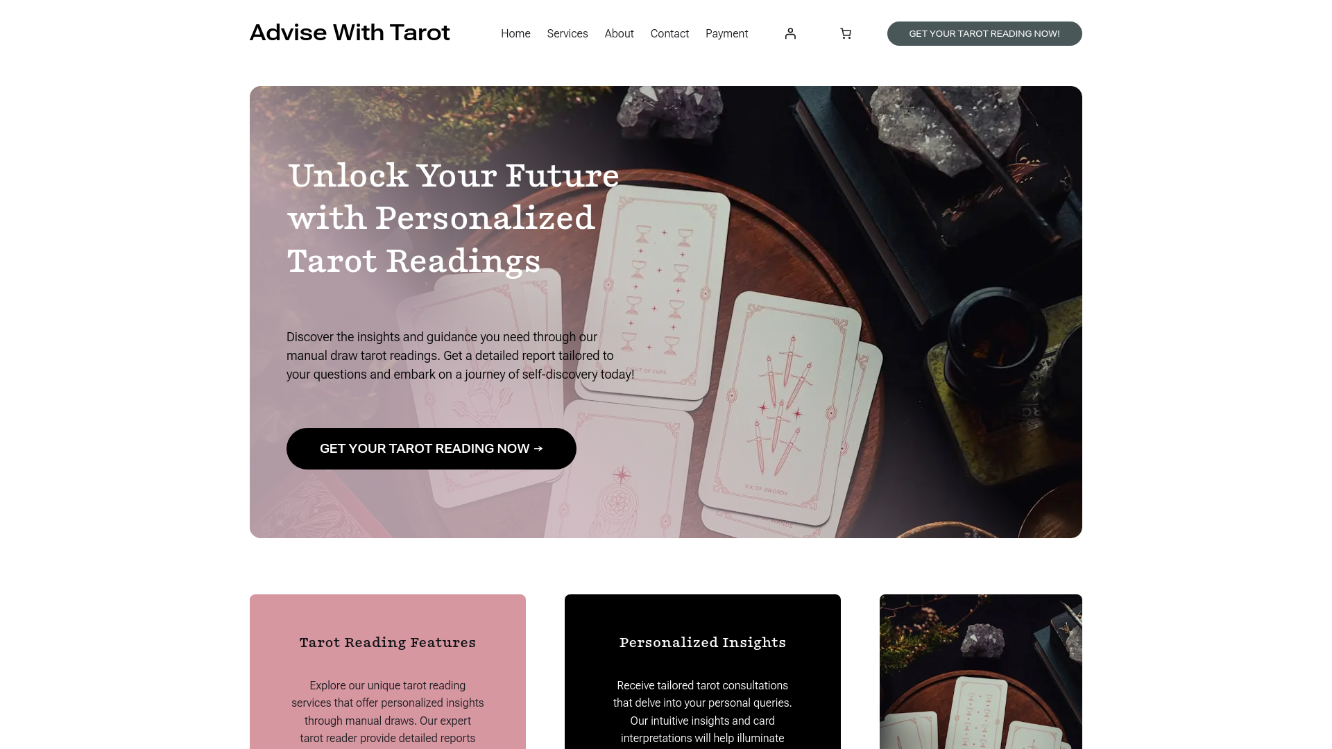 website screenshot of https://advisewithtarot.com/