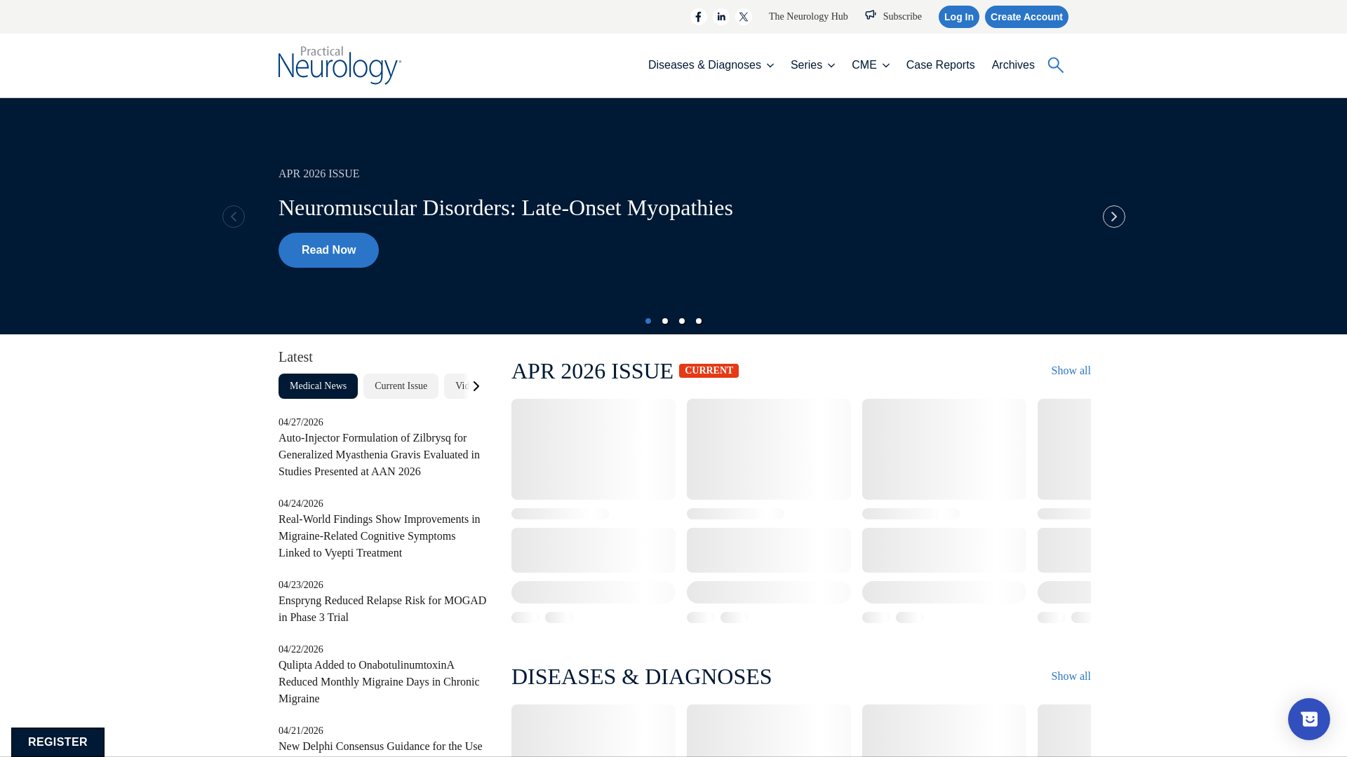 website screenshot of https://practicalneurology.com/