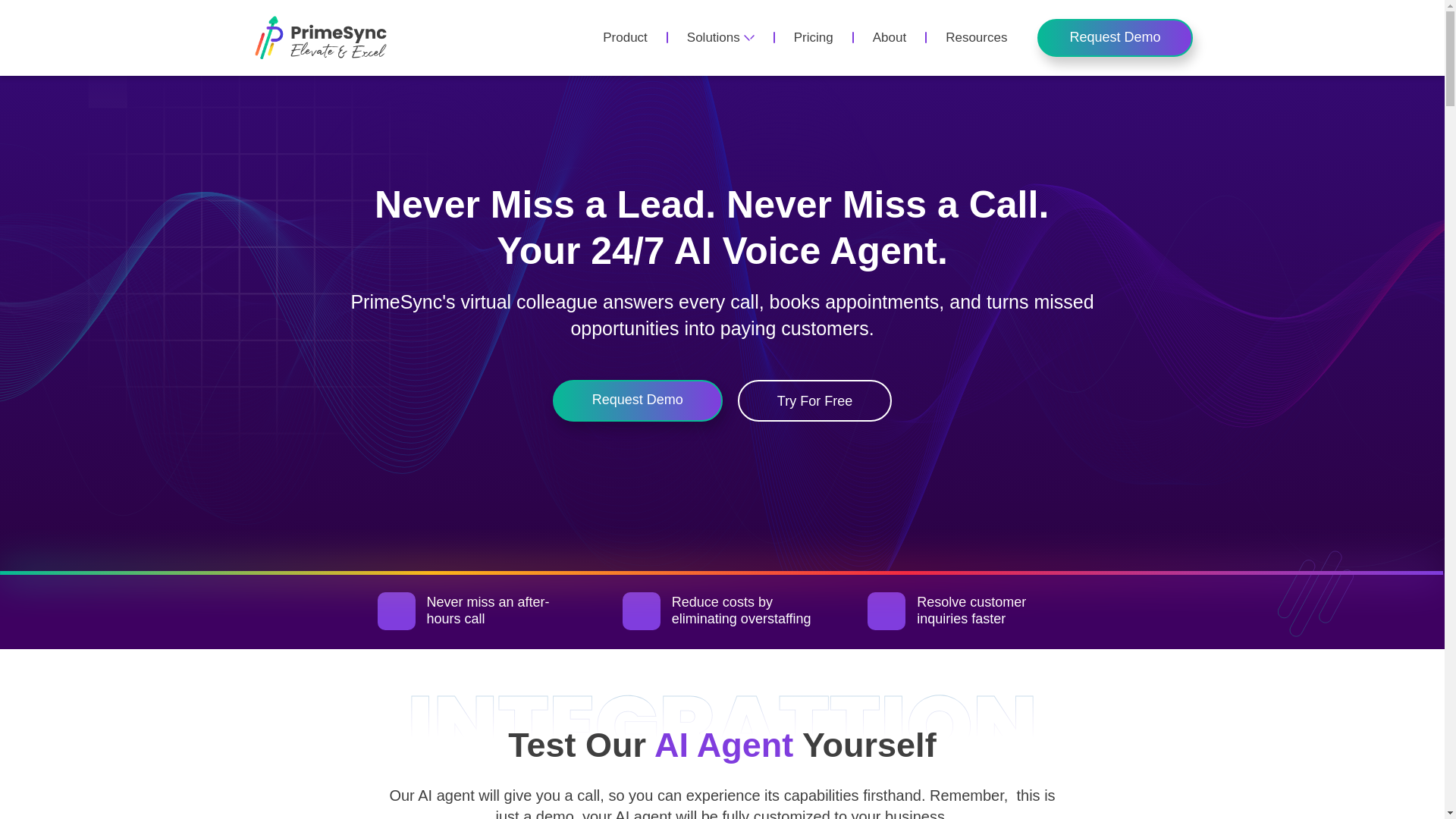 website screenshot of https://primesyncaiassistant.com/