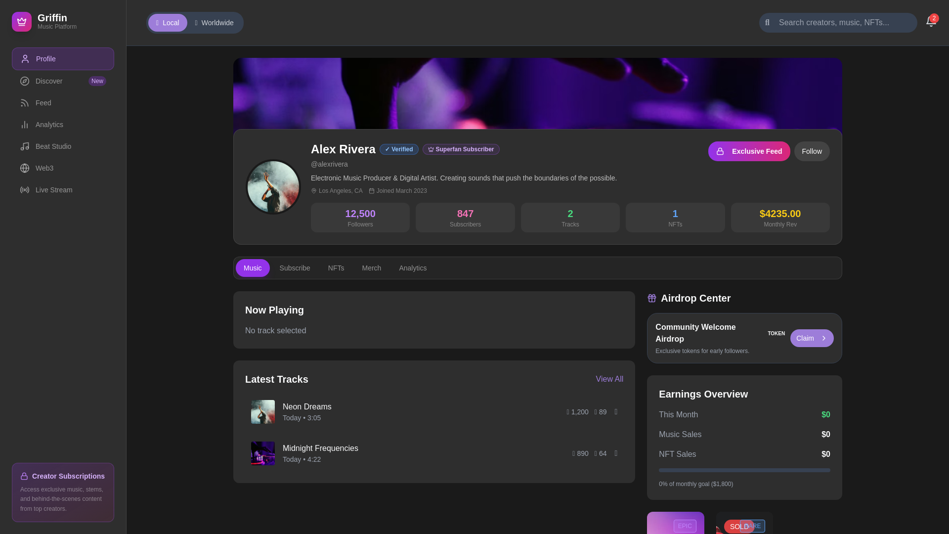 website screenshot of https://griffintunes.com
