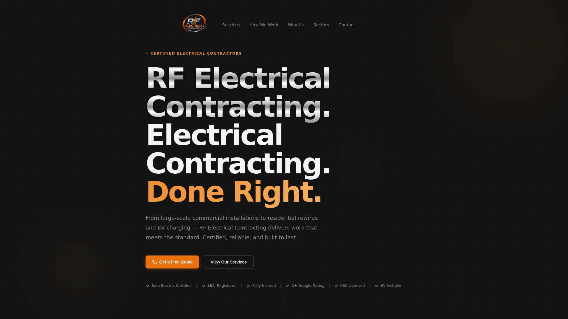 website screenshot of https://rfelectricalcontracting.ie