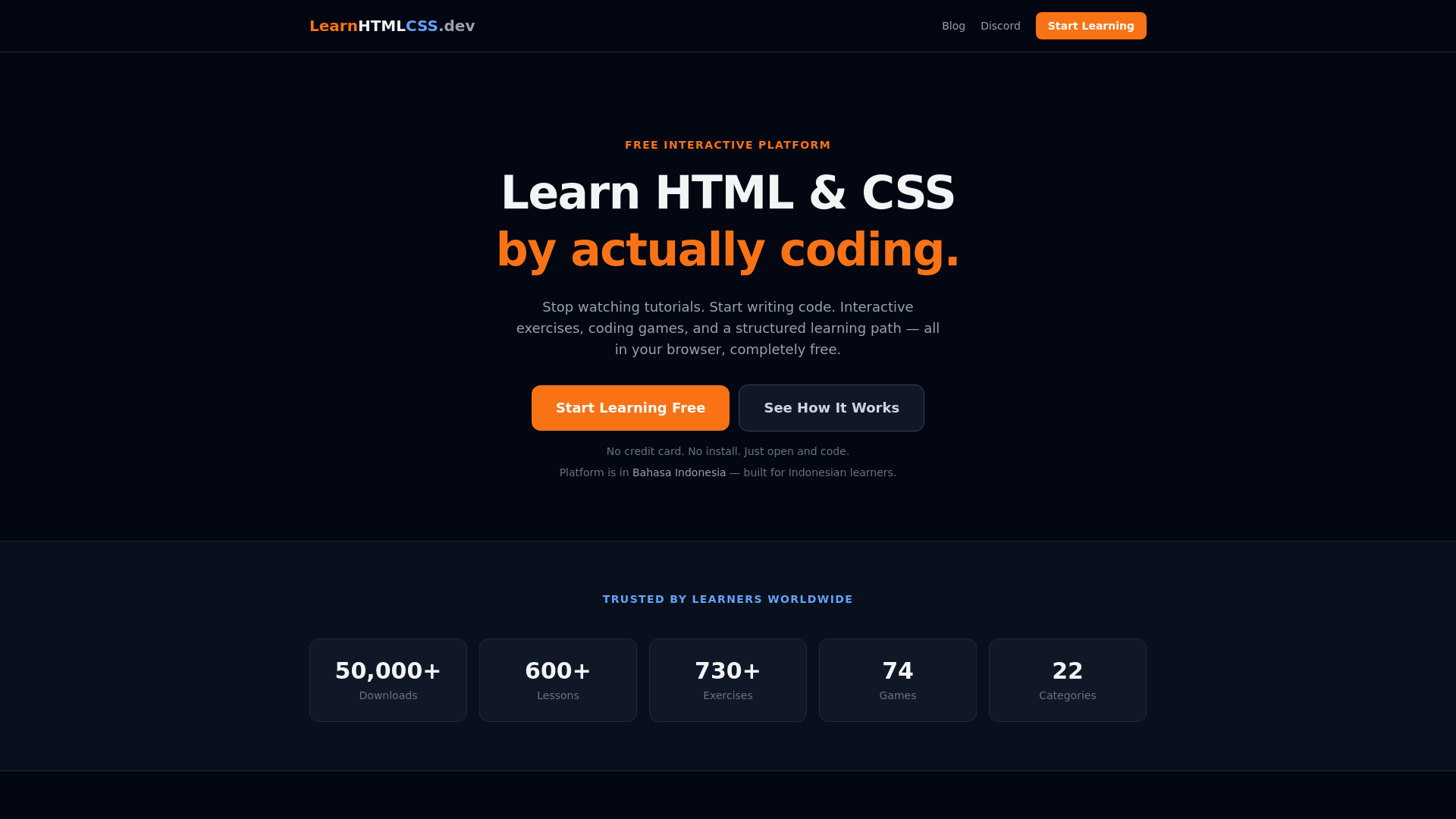 website screenshot of https://web-learnhtmlcssdev.pages.dev/