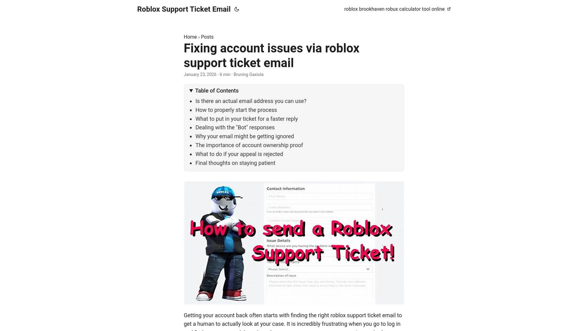 website screenshot of https://roblox-support-ticket-email.pages.dev/
