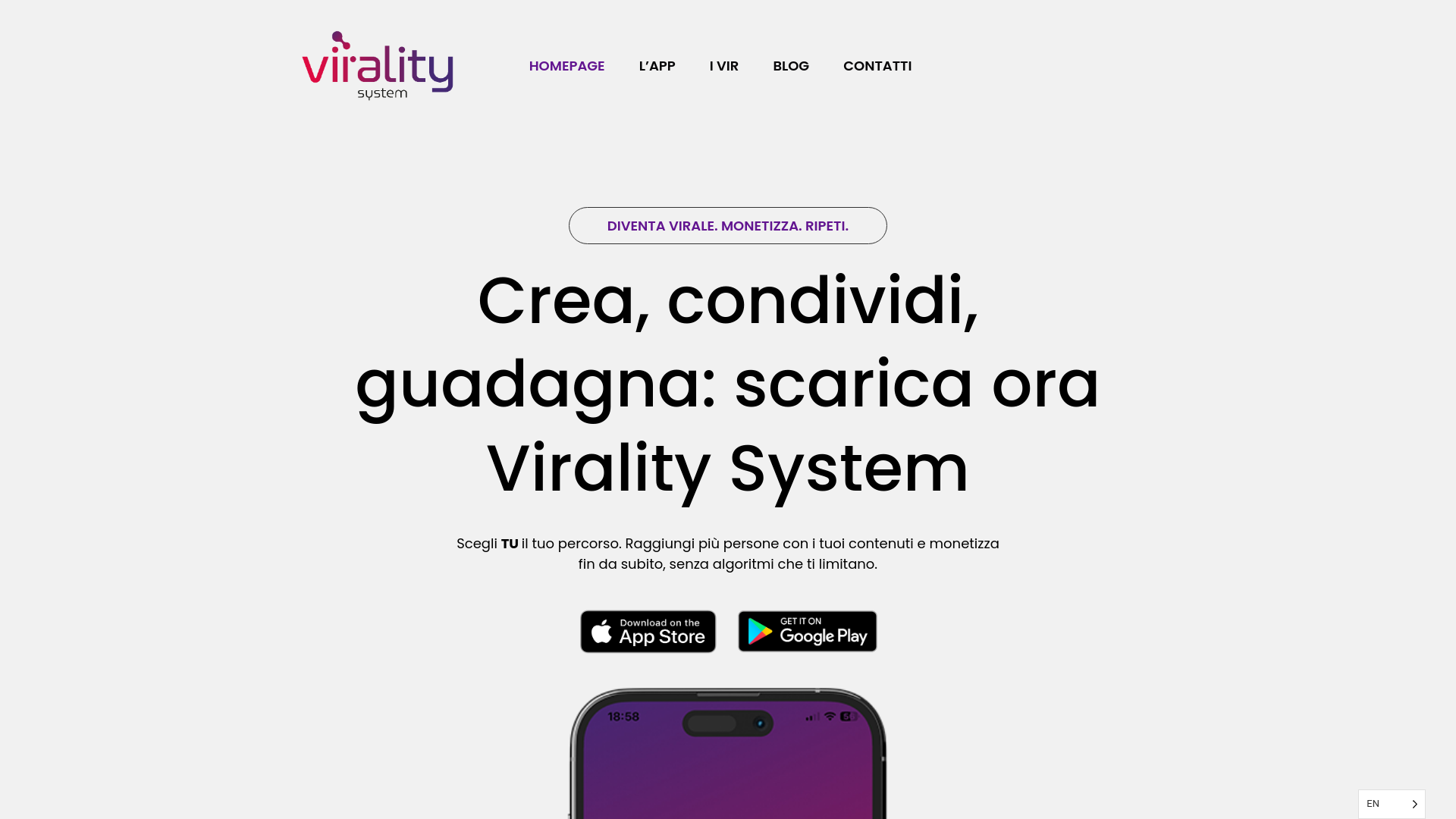 website screenshot of https://viralitysistem.it
