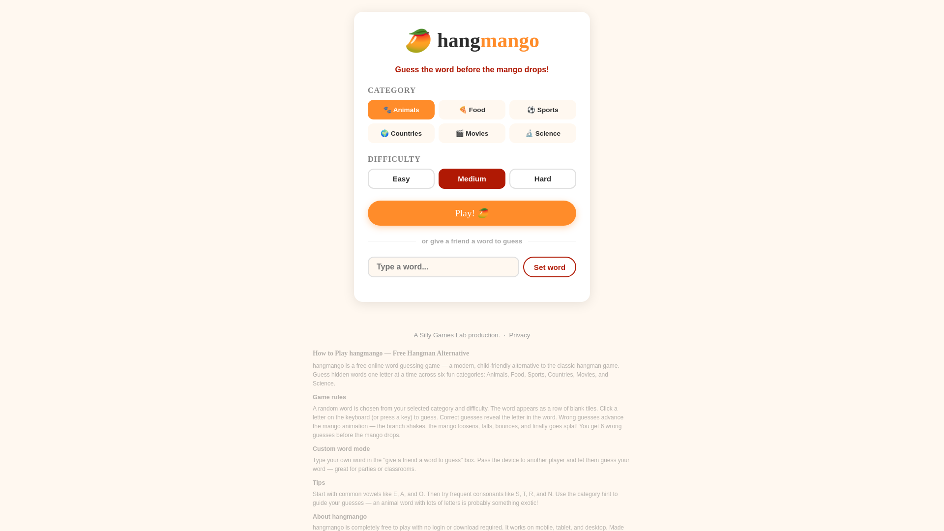 website screenshot of https://hangmango.net/