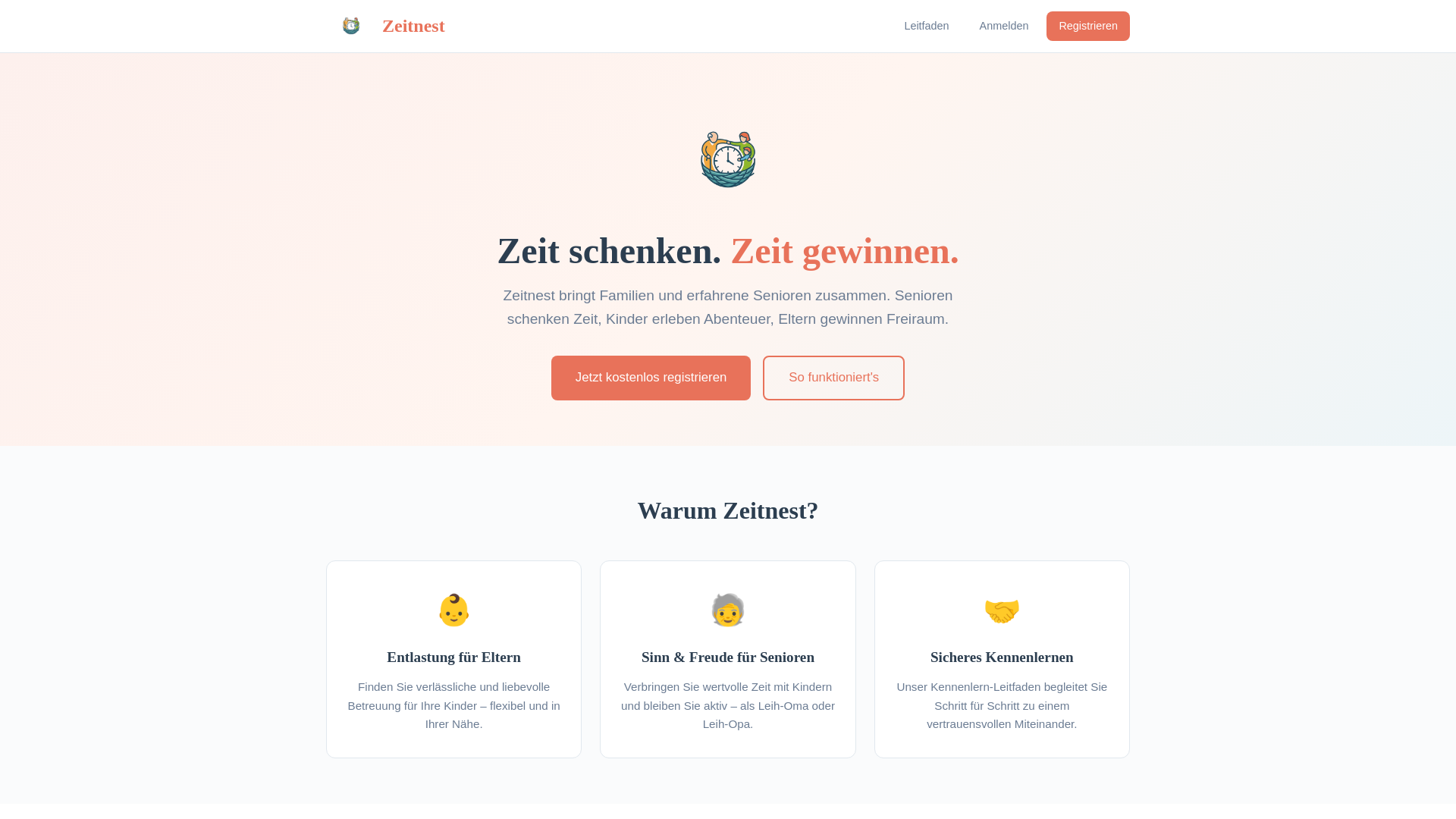 website screenshot of https://zeitnest.org