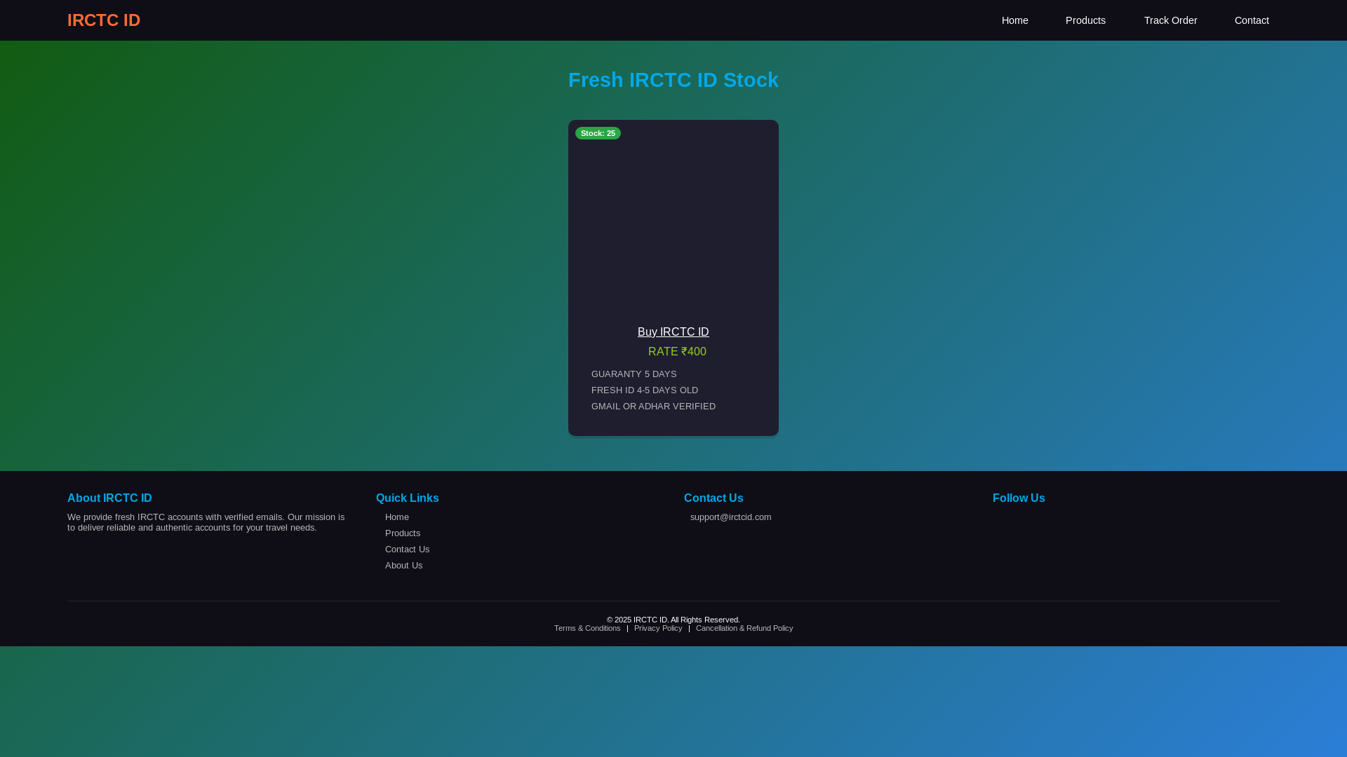 website screenshot of https://irctcidbuy.shop/