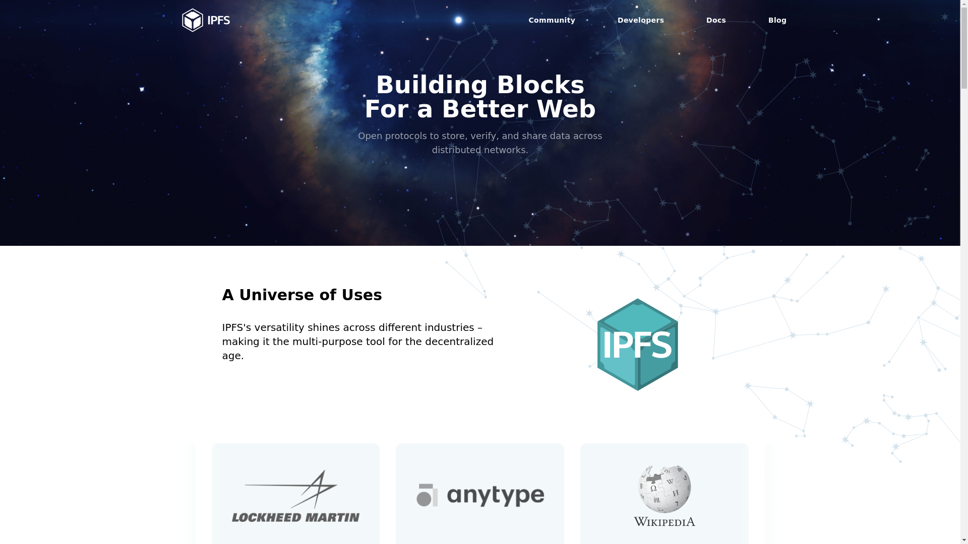 website screenshot of https://ipfs.io/