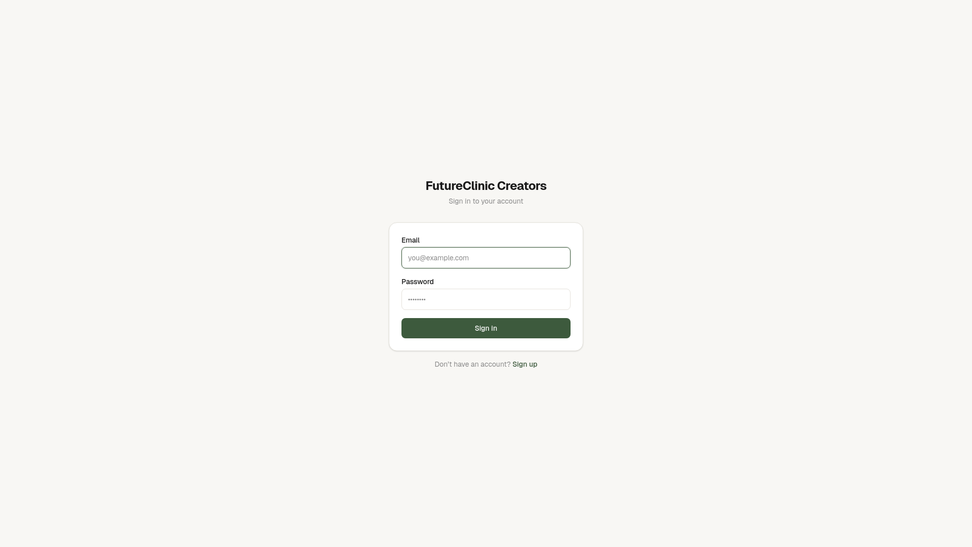 website screenshot of https://futurecliniccreators.com/