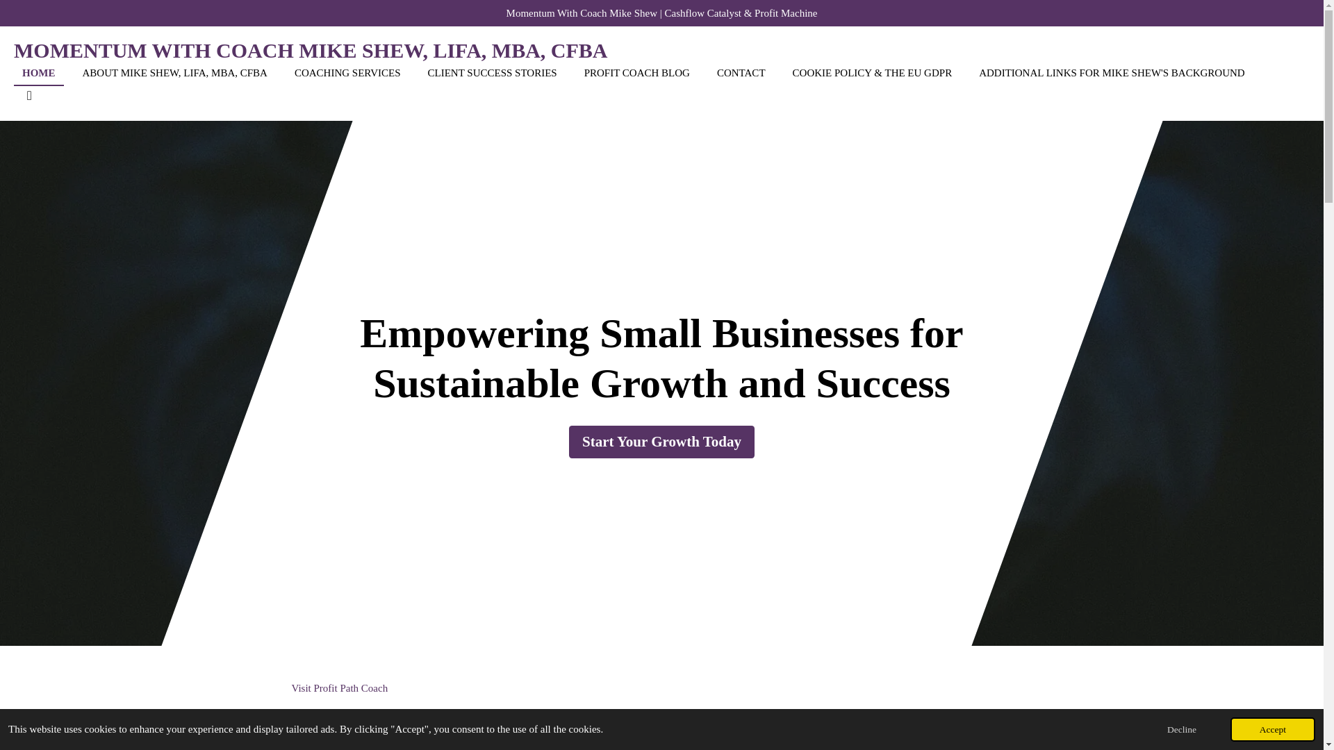 website screenshot of https://momentumwithcoachmikeshoe.com/