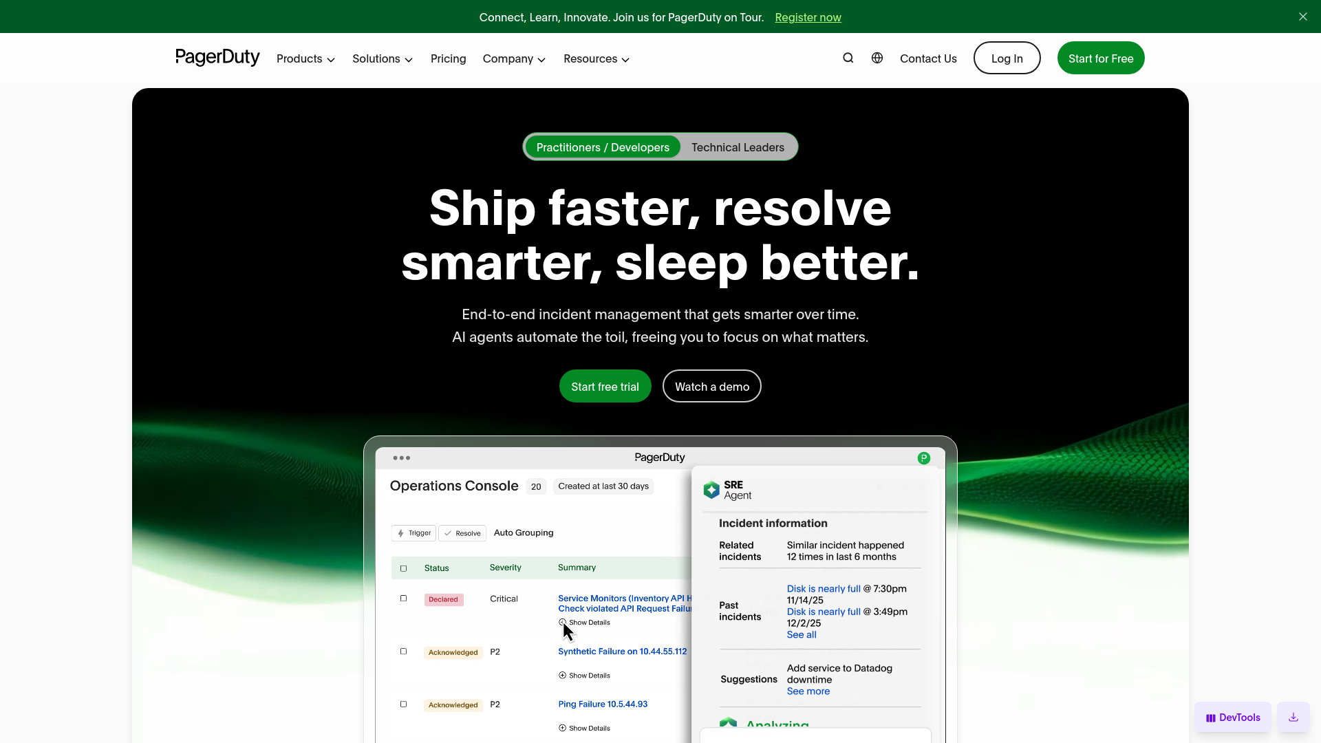 website screenshot of https://www.pagerduty.foo/