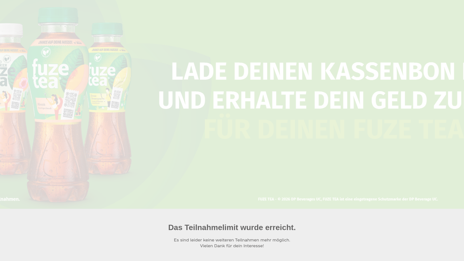 website screenshot of https://fuze-tea-cashback.de