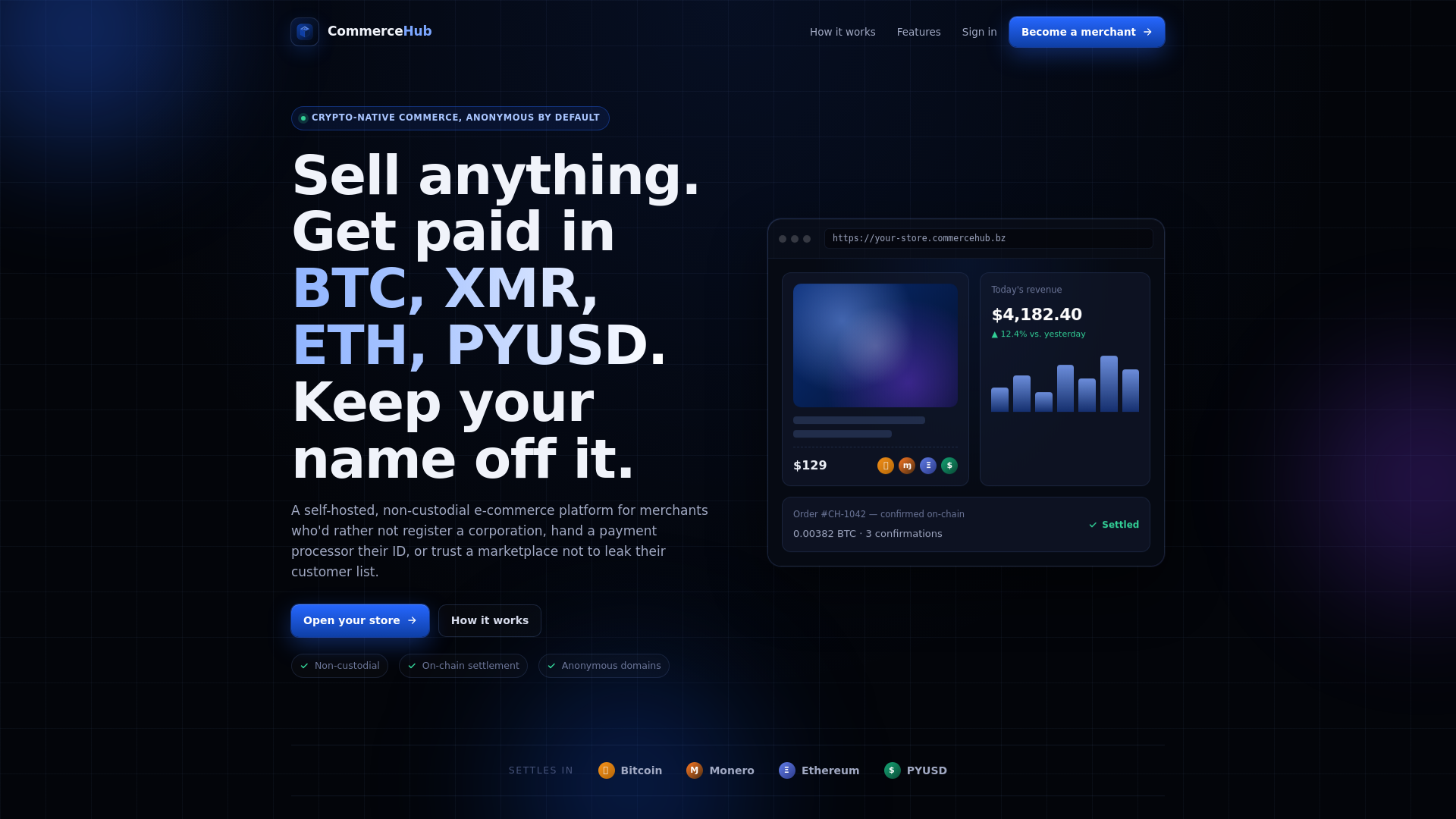 website screenshot of https://commercehub.bz/