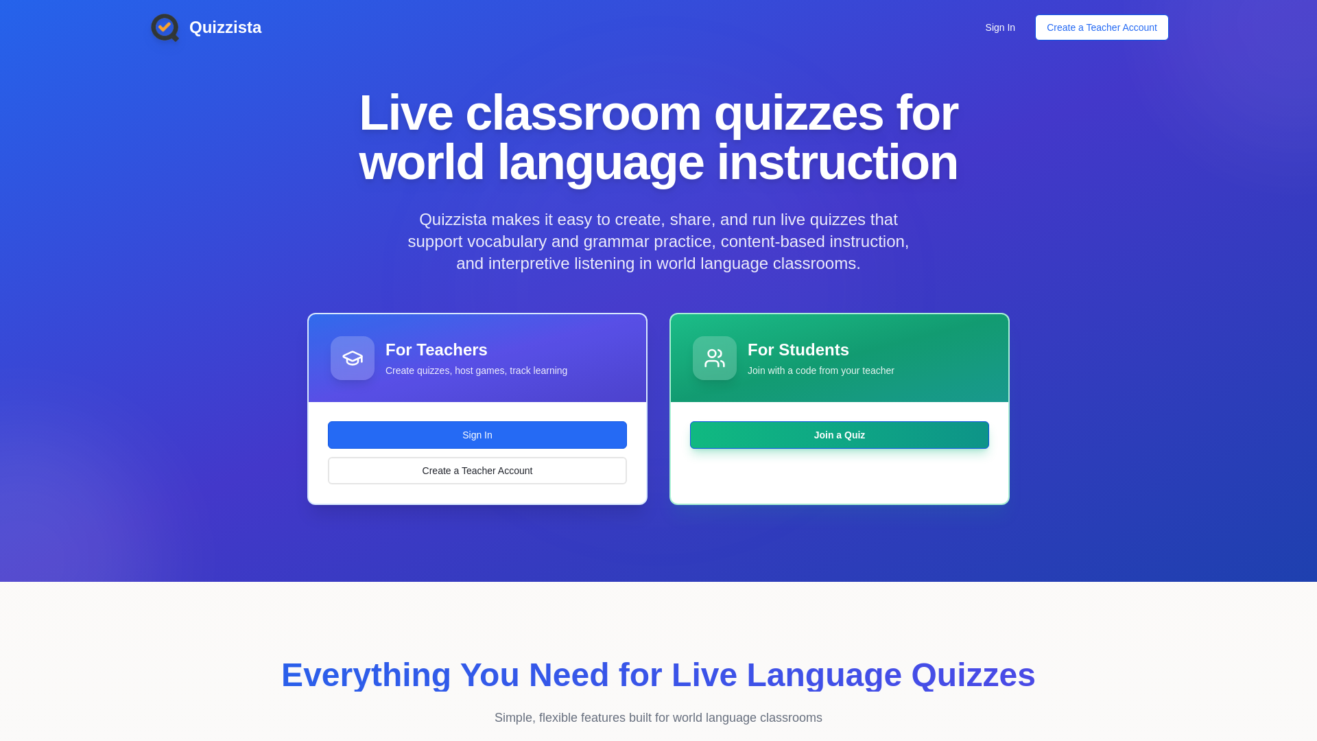 website screenshot of https://quizzista.com/