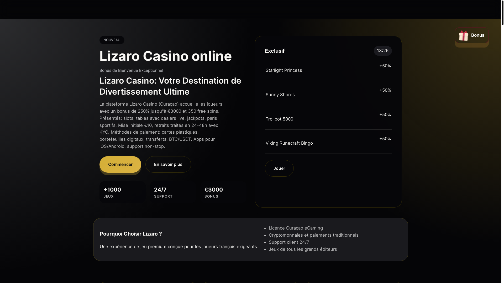 website screenshot of https://lizarocasinofr.org/