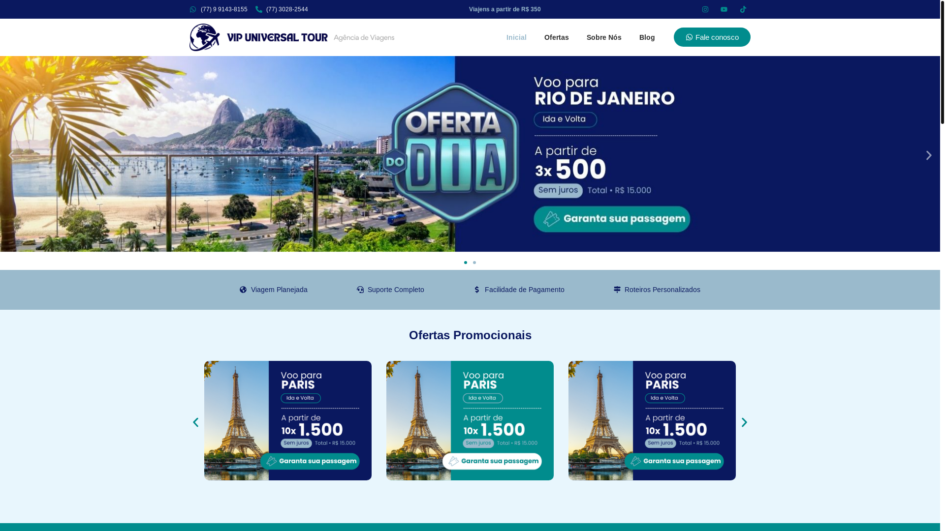 website screenshot of https://vipuniversaltour.com.br/
