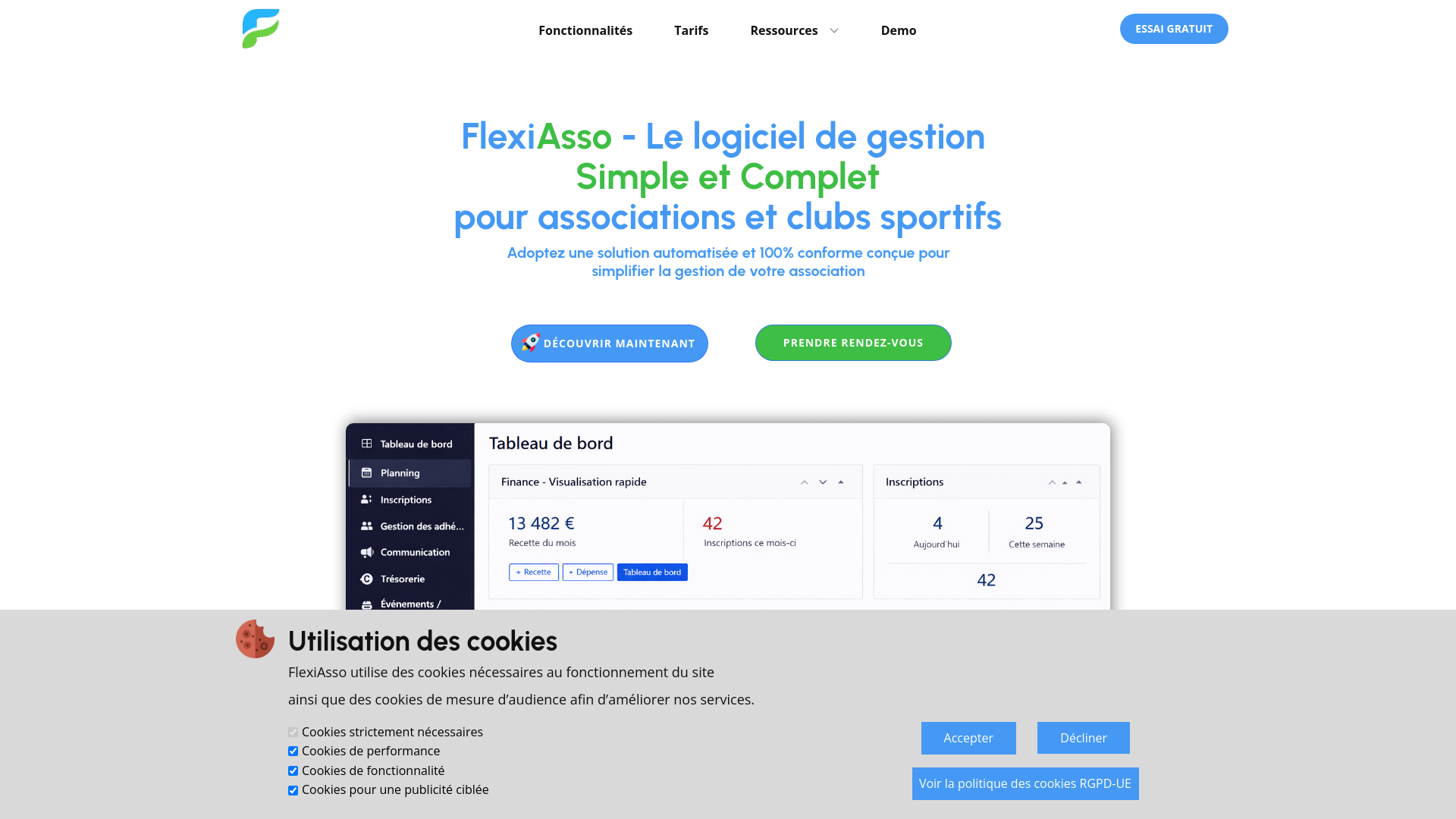 website screenshot of https://flexiasso.fr/