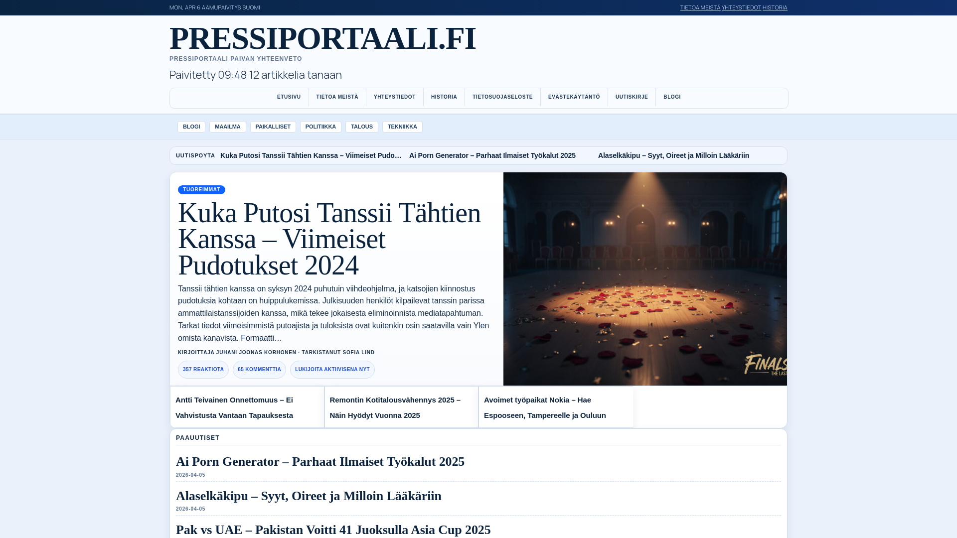 website screenshot of https://pressiportaali.fi/