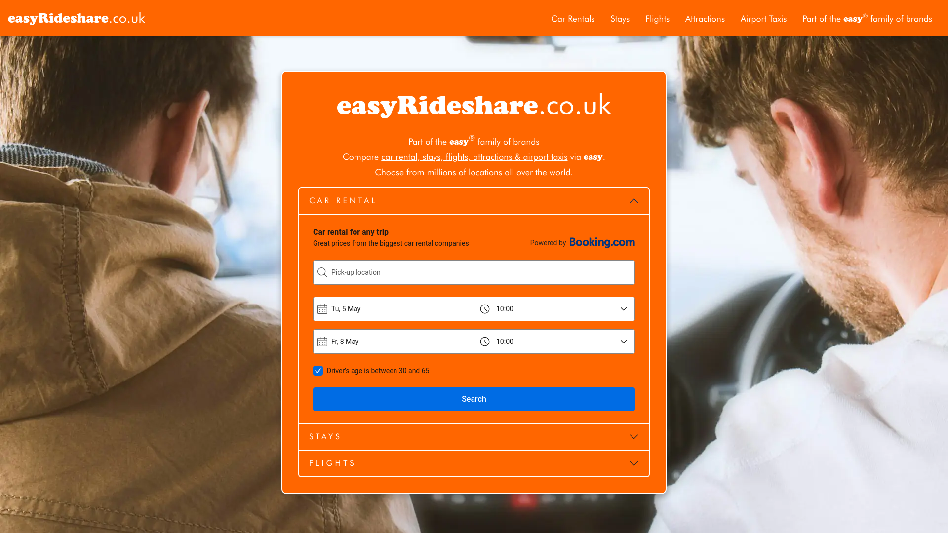 website screenshot of https://easyrideshare.co.uk