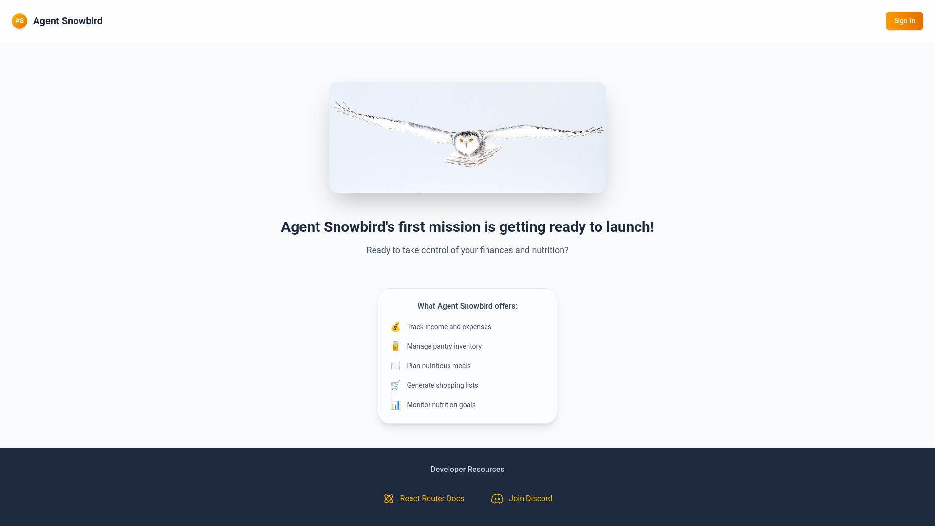 website screenshot of https://agent-snowbird-front.pages.dev/