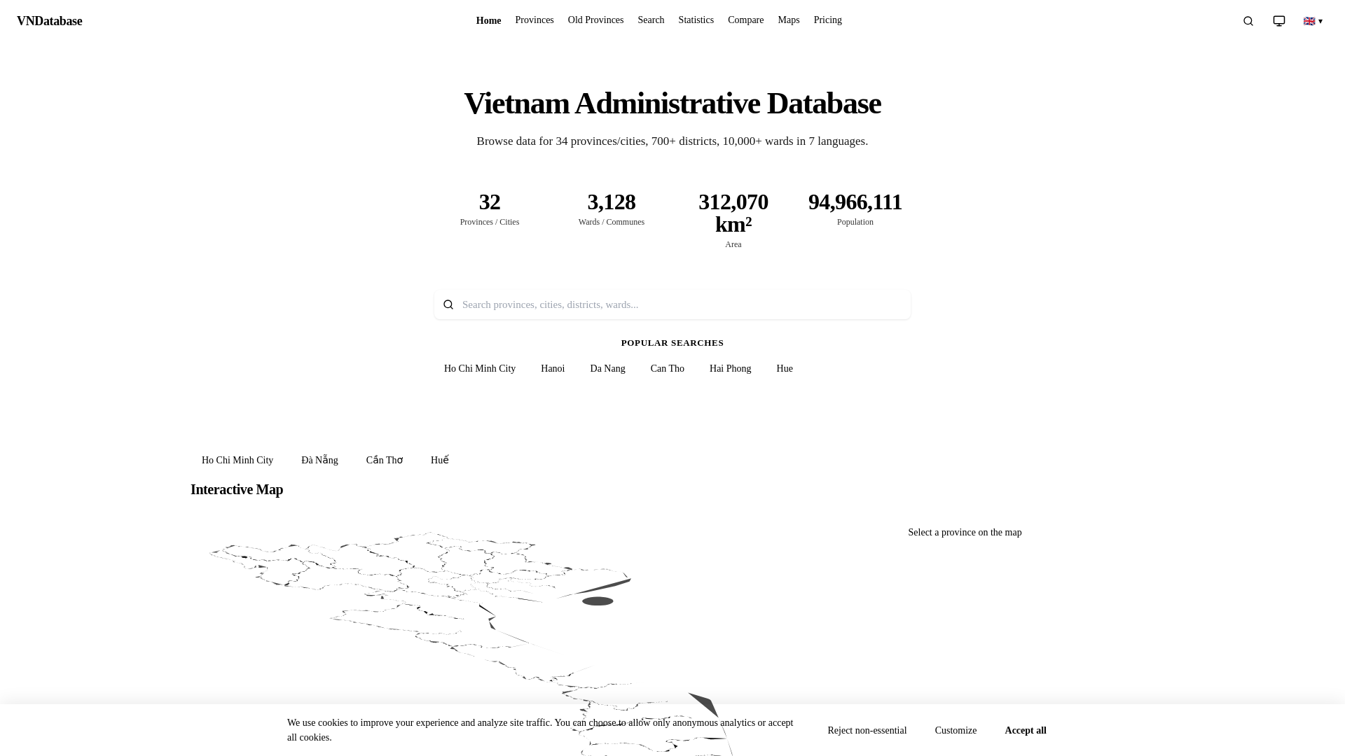 website screenshot of https://vndatabase.com/
