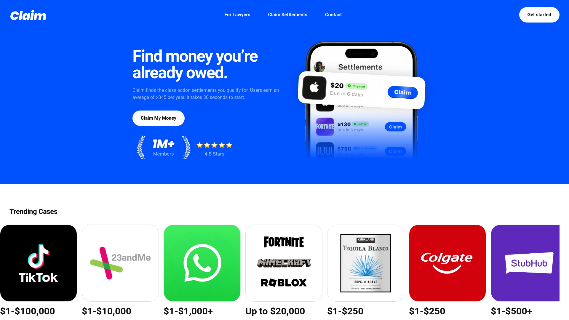 website screenshot of https://claimmoney.com/