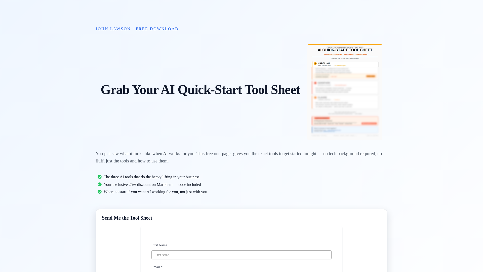 website screenshot of https://aiquickstart.cc/