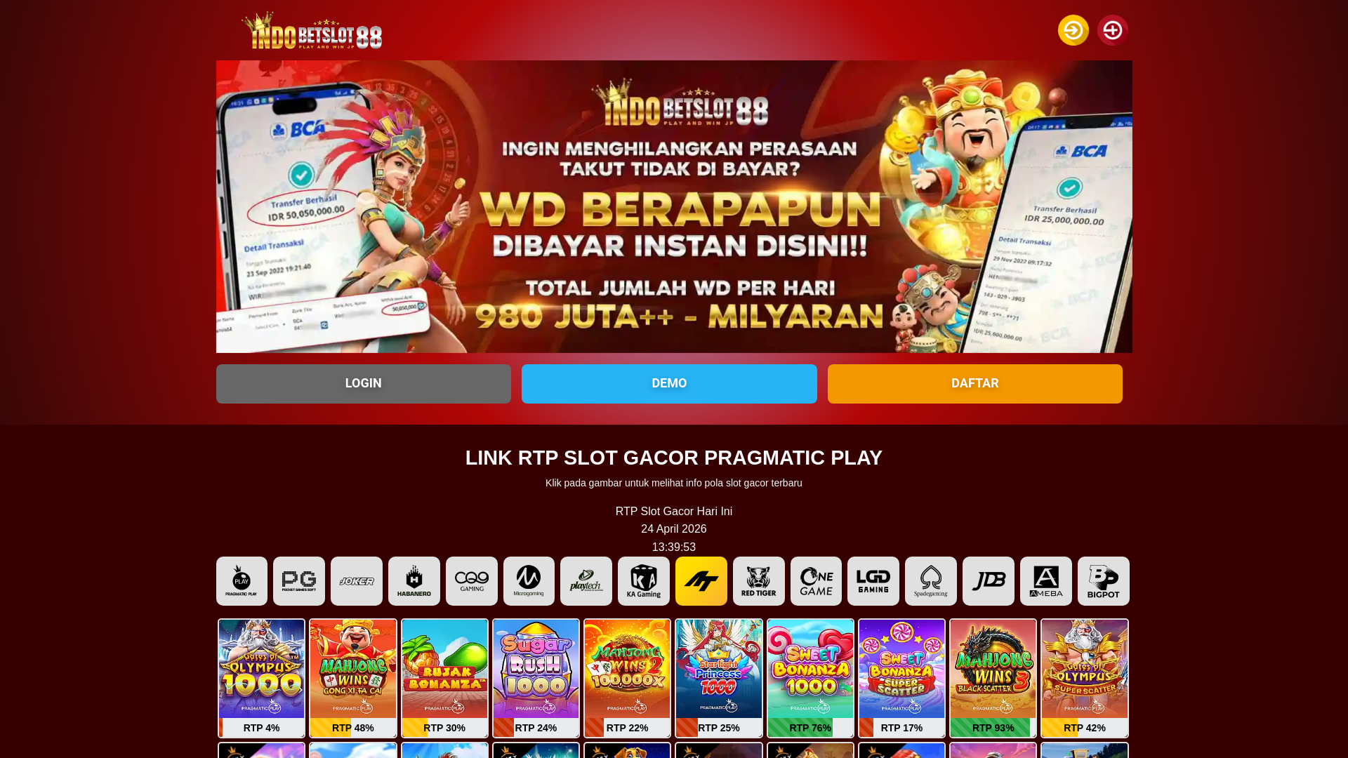 website screenshot of https://rtpindobetslot88.cloud/