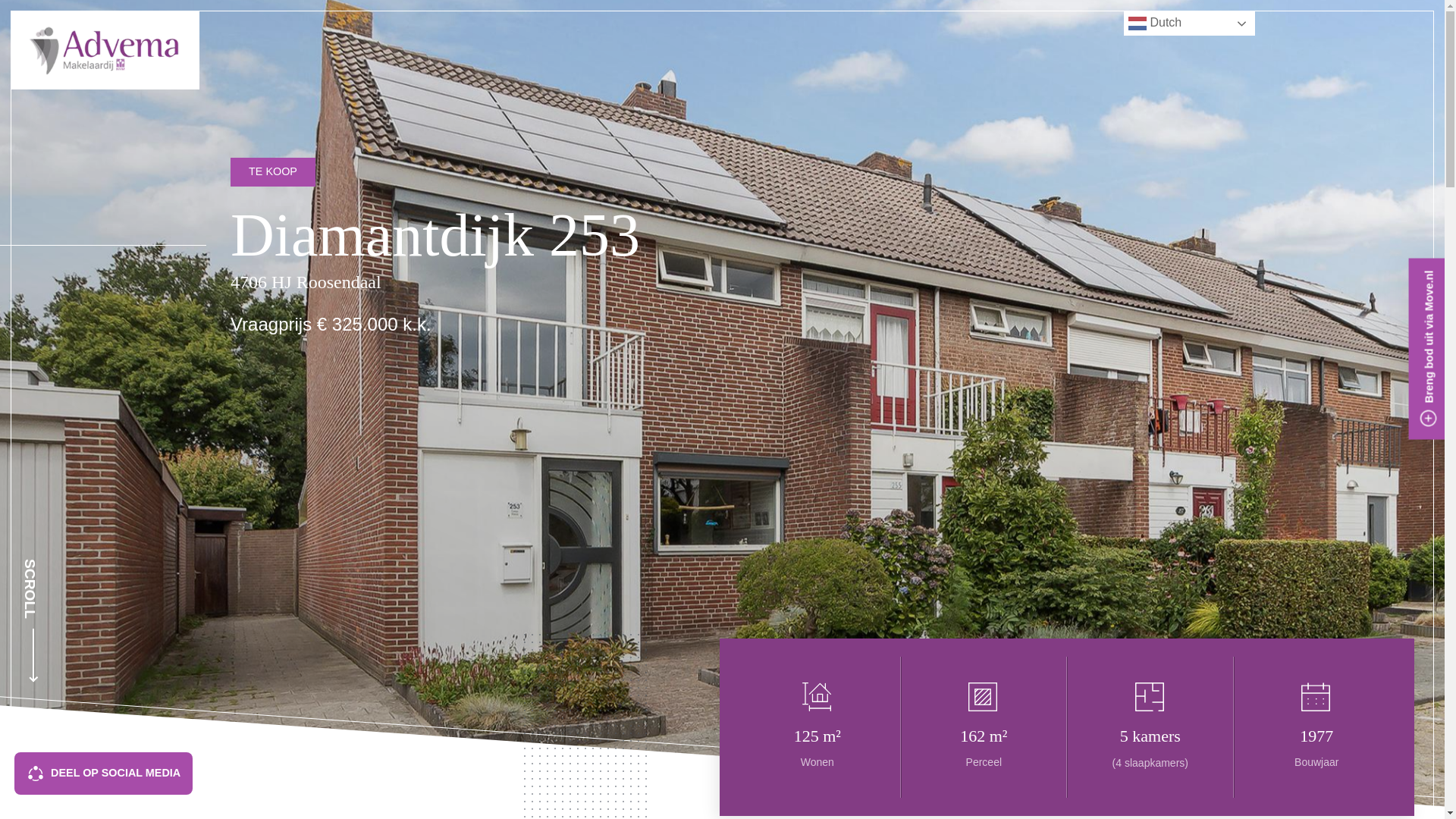 website screenshot of https://diamantdijk253roosendaal.nl/