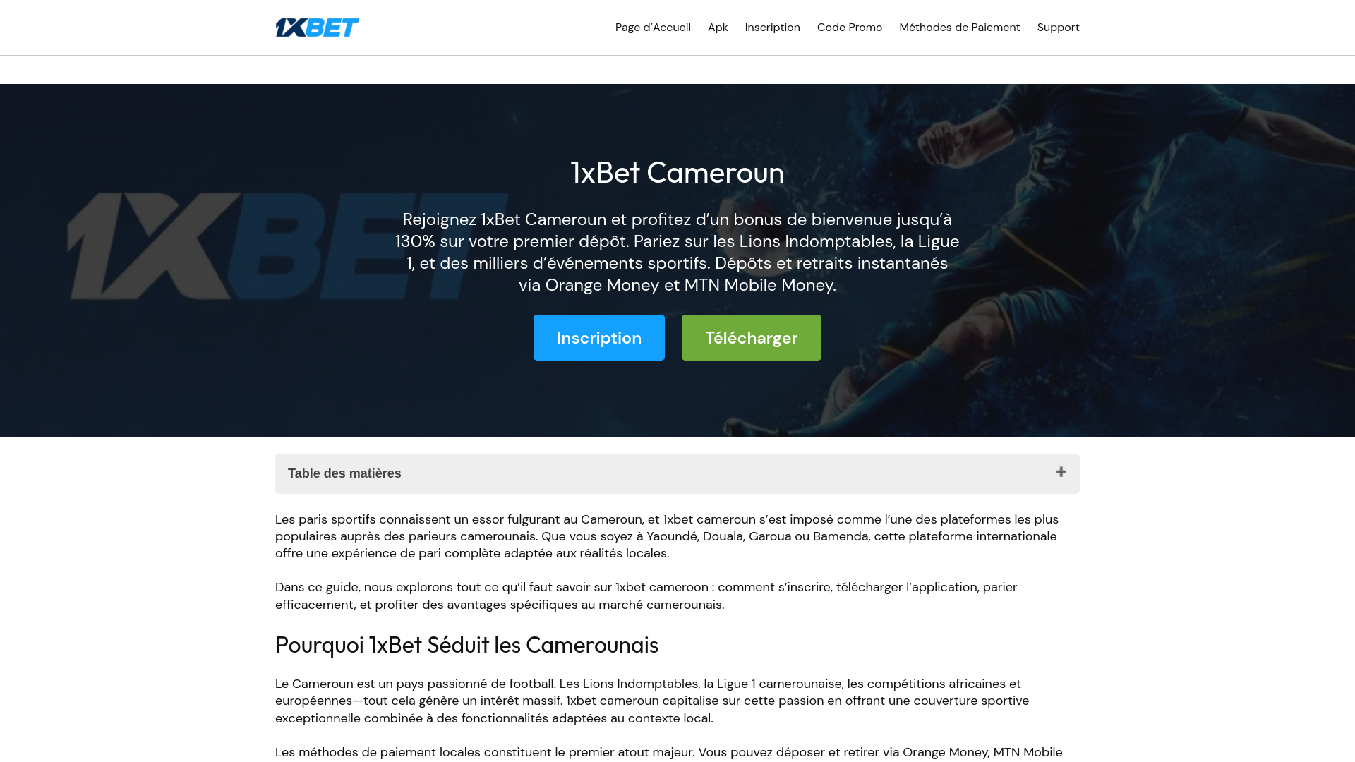 website screenshot of https://betcameroun.org/