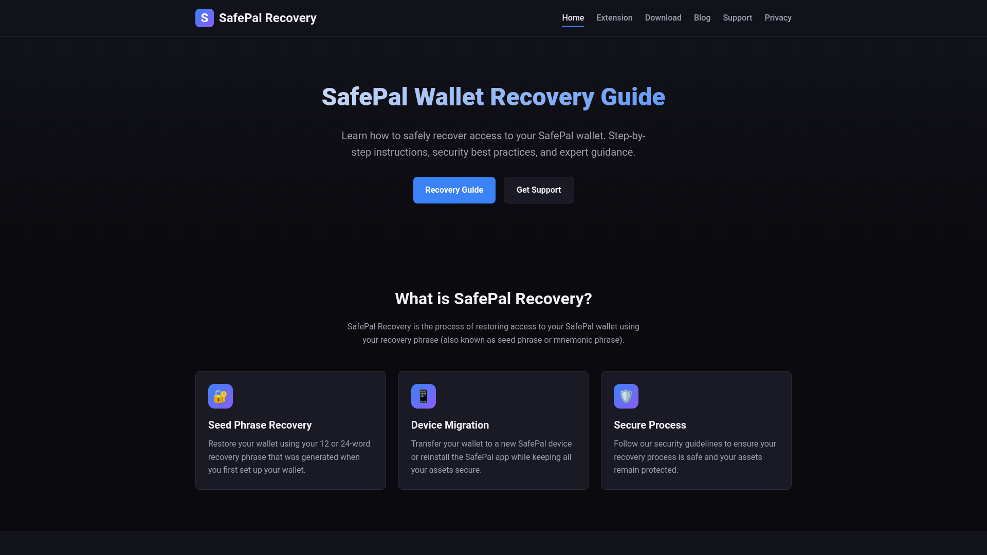website screenshot of https://safepal-extension.cc/