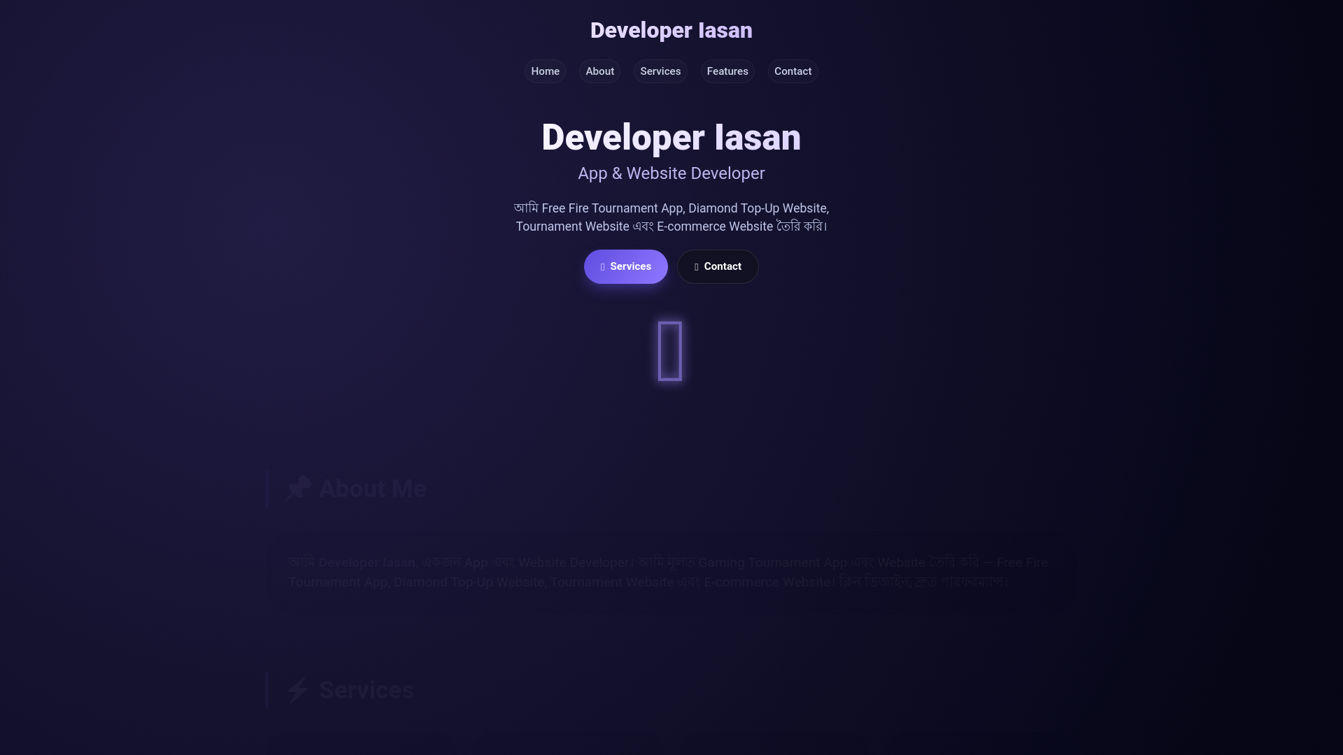 website screenshot of https://developeriasan.xyz/