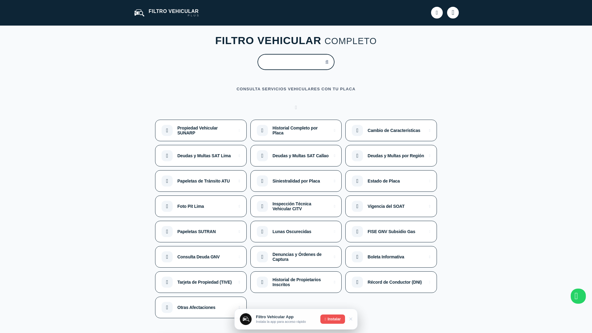 website screenshot of https://filtrovehicular.pages.dev/