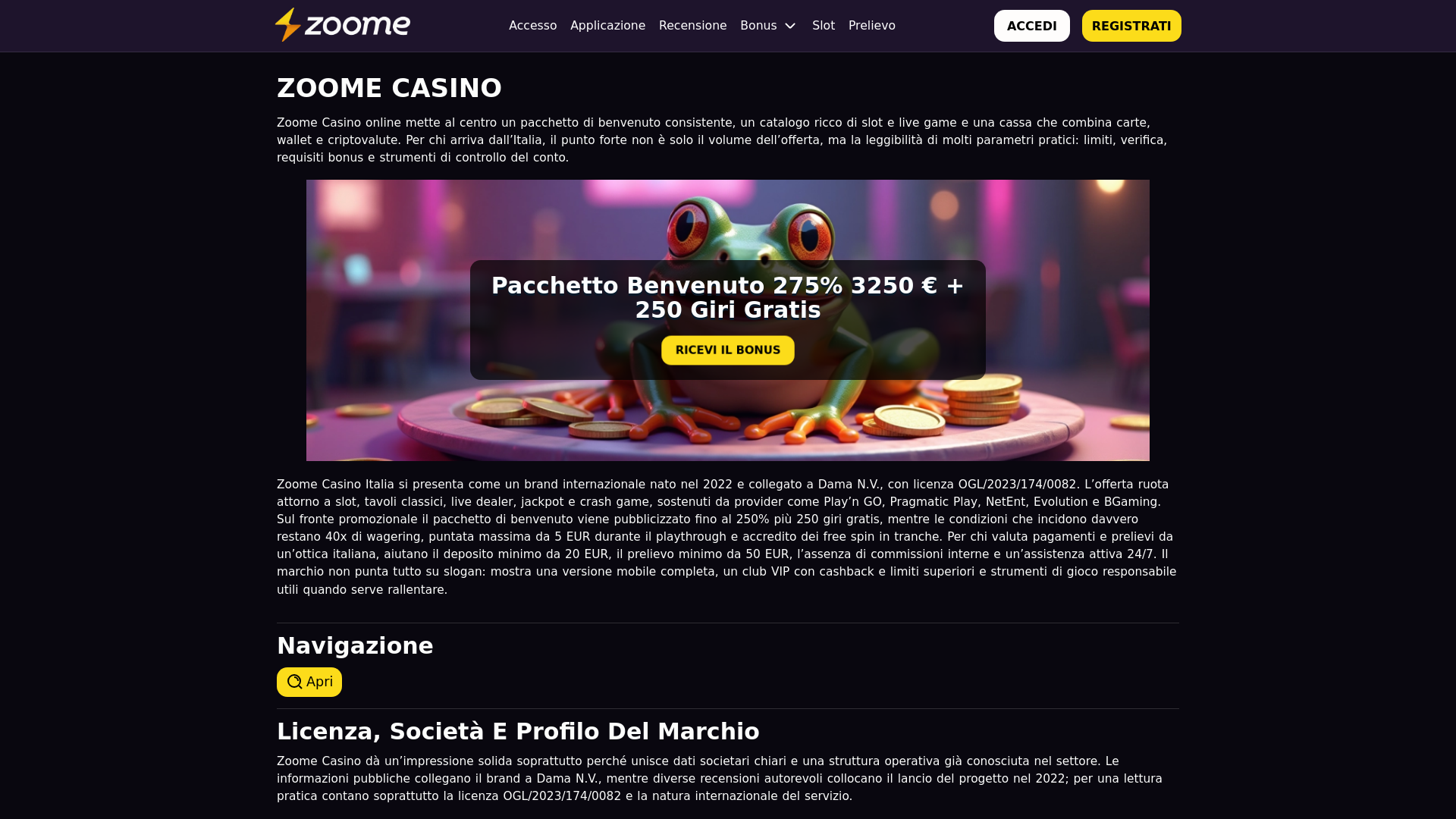 website screenshot of https://casino-zoome.org/