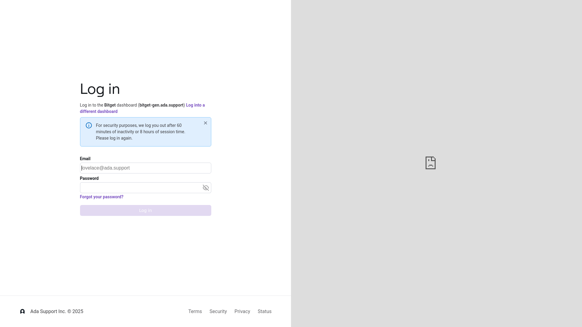 website screenshot of https://bitget-gen.ada.support/