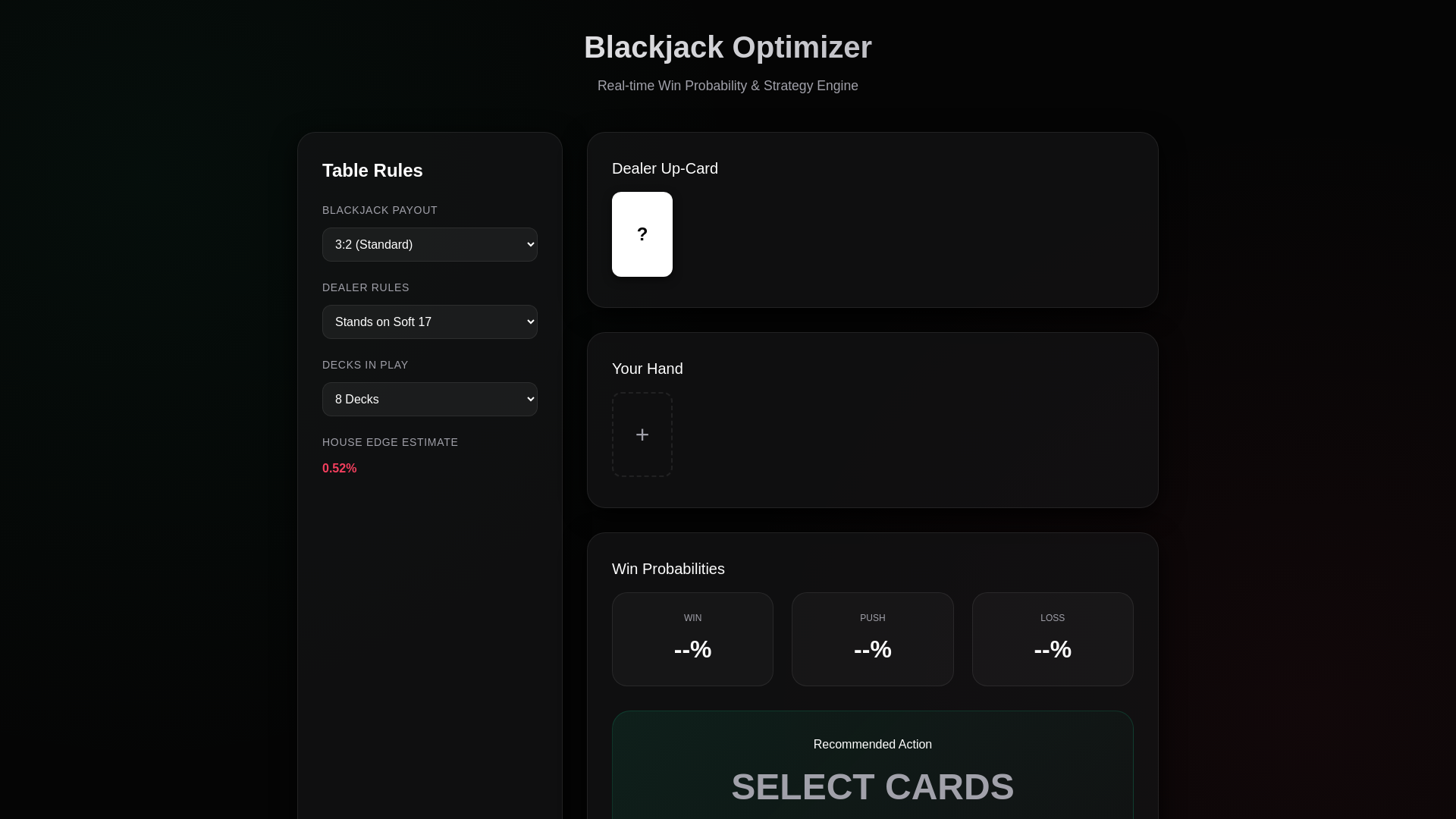 website screenshot of https://blackjack-optimizer.pages.dev/